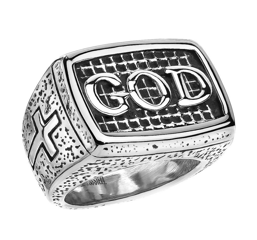 Taffstyle Fingerring Biker Schmuck Ring Edelstahl Silber 3D Gott Kreuz Größe 61 (19.4) (Rocker Schmuck Bikerschmuck Fingerring), Herren Rocker Siegelring Ring Massiv Breit Herrenring Männer Biker