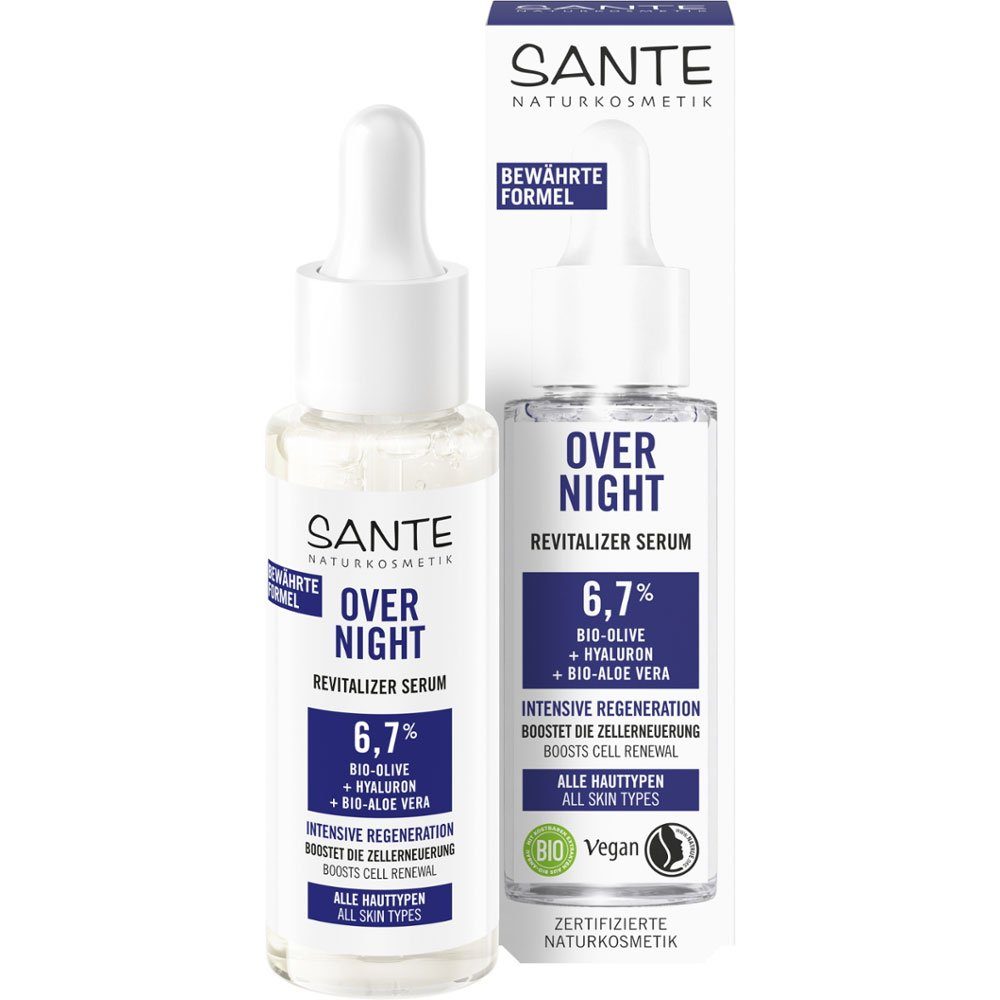 SANTE Догляд за обличчям Overnight Revitalizer Serum Bio-Olive Hyaluron Bio-Aloe Vera, Olivgrün, 30 ml