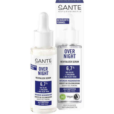 SANTE Gesichtspflege Overnight Revitalizer Serum Bio-Olive Hyaluron Bio-Aloe Vera, Olivgrün, 30 ml