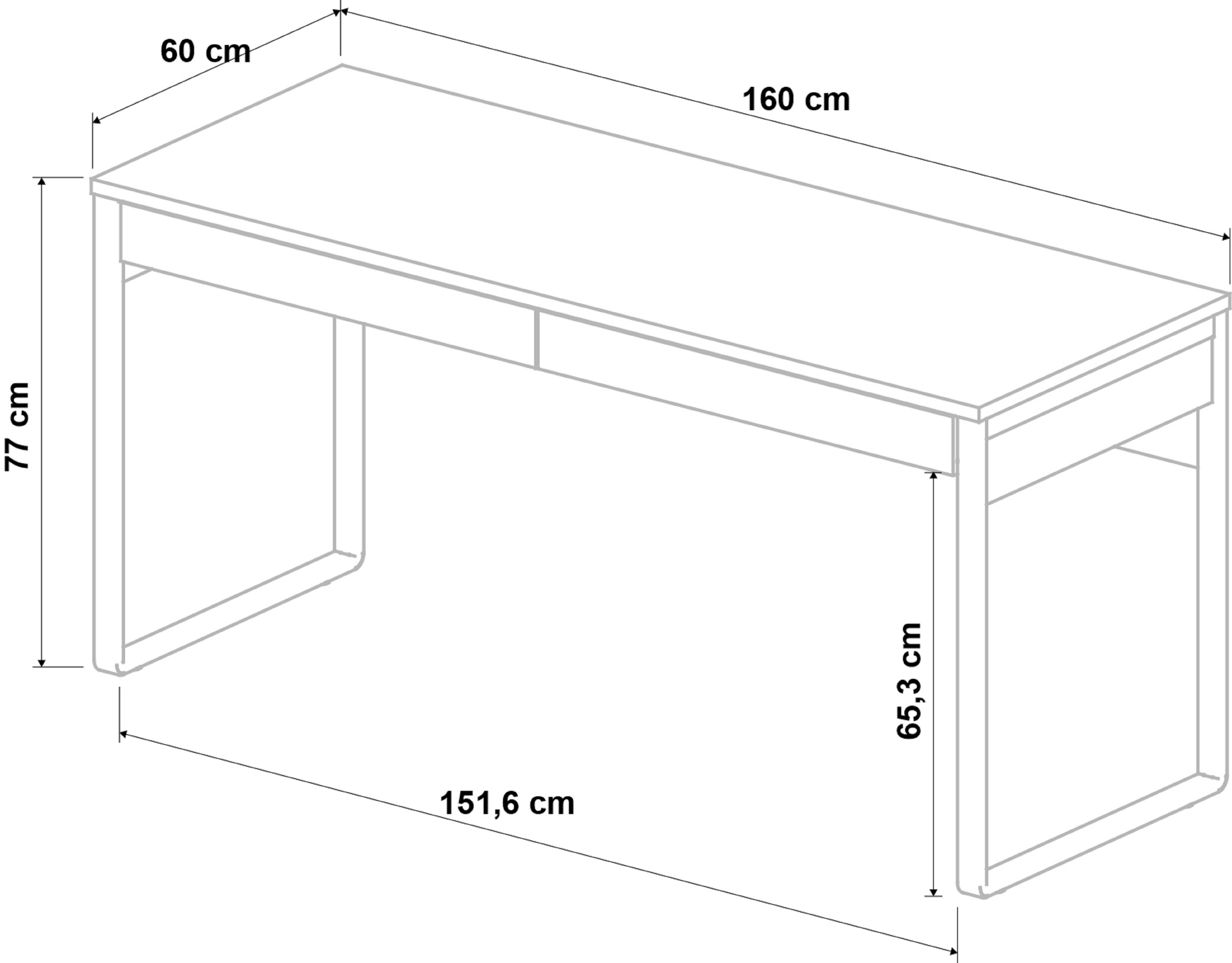Kassia, natur | natur eiche Schubladen 160cm Breite Soft-Close-Funktion, Tisch mit Swema eiche Schreibtisch