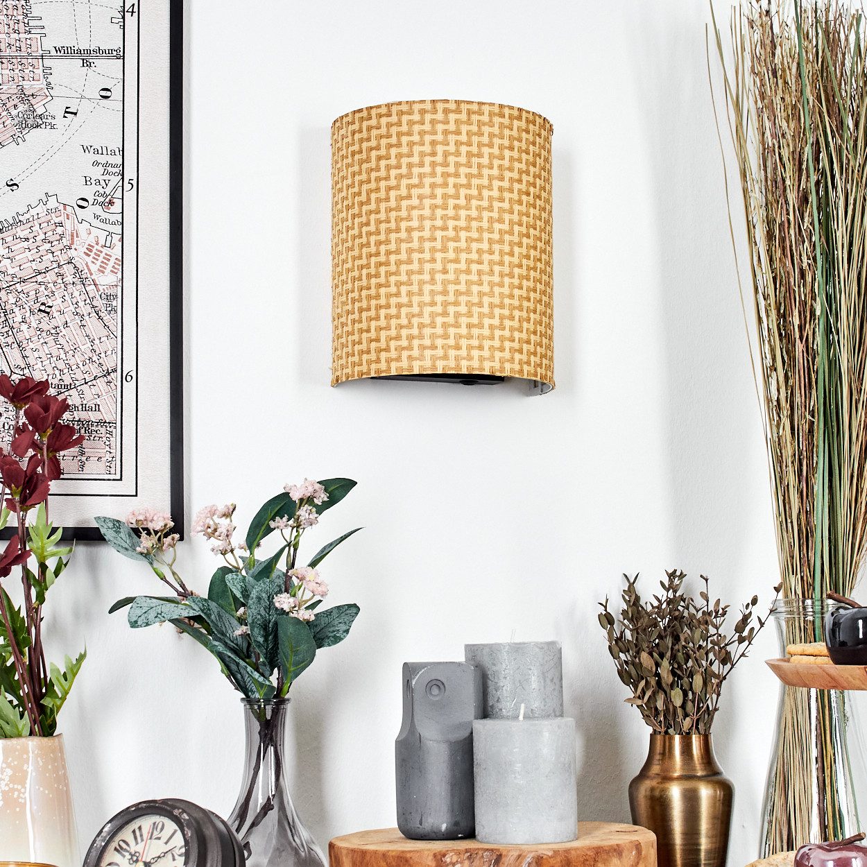 hofstein Wandleuchte Wandlampe aus Metall/Bast in Schwarz/Weiß/Naturfarben, günstig online kaufen