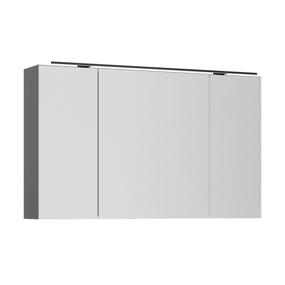 Lomadox Spiegelschrank PALERMO-136-GREY grau 120cm breit mit LED Aufsatzleuchte schwarz matt 120/72/21 cm