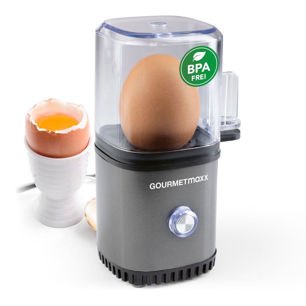 GOURMETmaxx Eierkocher für 1 Ei 70W anthrazit, 70 W, mit Messbecher und Eierstecher - kompakt