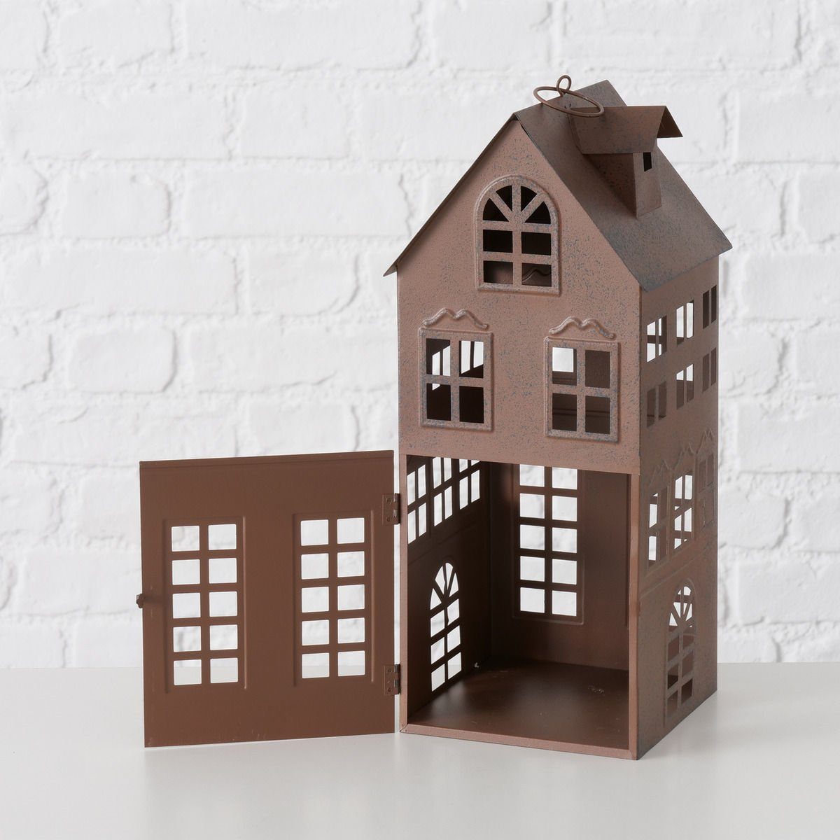 Spetebo Kerzenlaterne Haus Laterne 3er Set 35/21/13 cm Edel Rost Optik (Set, 3 St., 3-teilig), Deko Lampion Außen Innen - Kerzenhalter Windlicht dunkelbraun