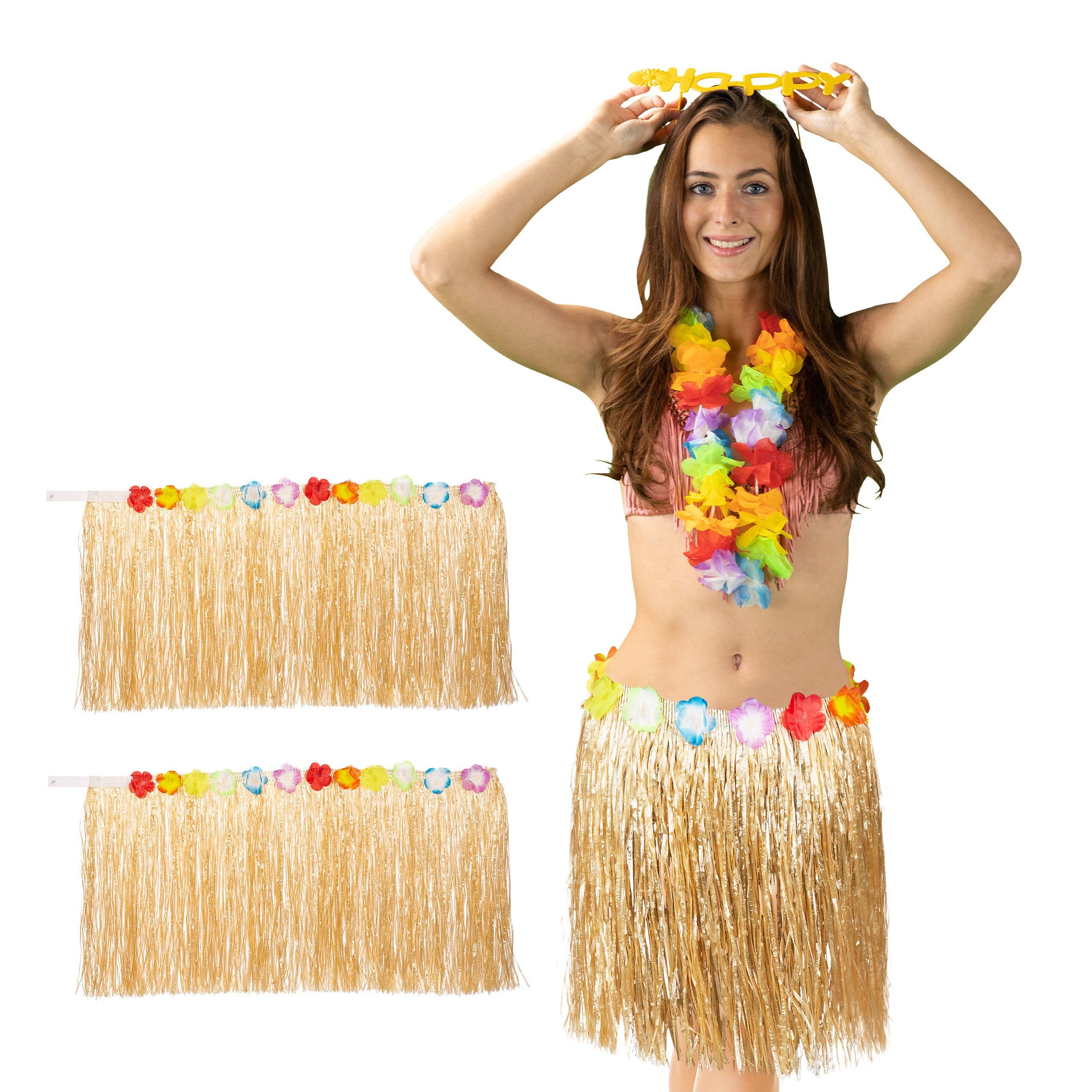 relaxdays Hawaii-Kostüm Hula Rock 3er Set