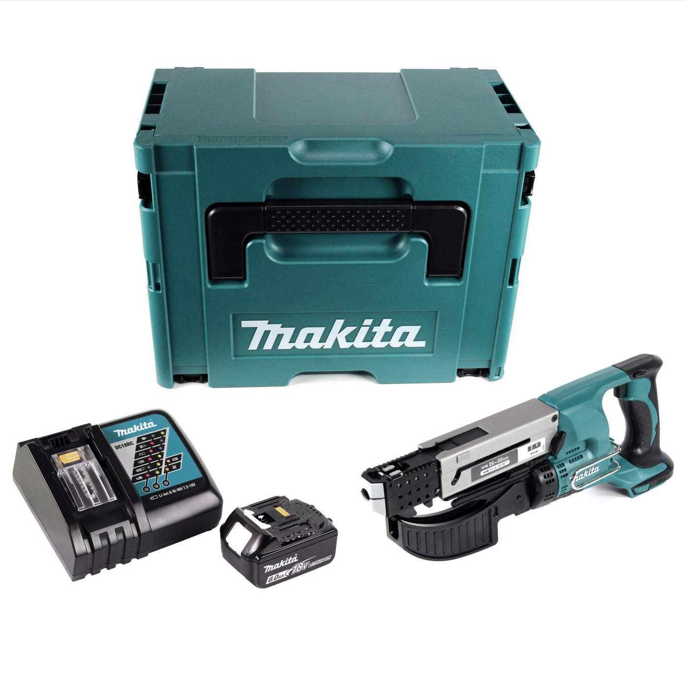 Thumbnail - Makita Akku-Magazinschrauber DFR 550 RG1J Akku Magazinschrauber 18 V 25 - 55 mm + 1x Akku 6,0 Ah +