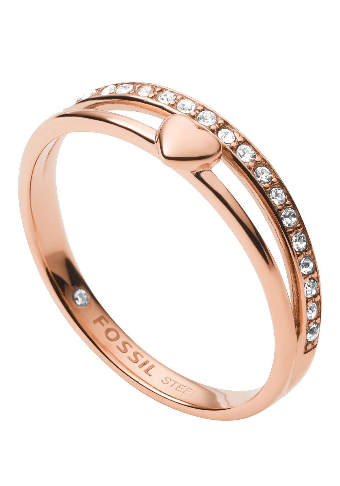 Fossil Fingerring Drew All Stacked Up Heart, Herz, JF03750710, JF03460791, mit Kristallsteinen