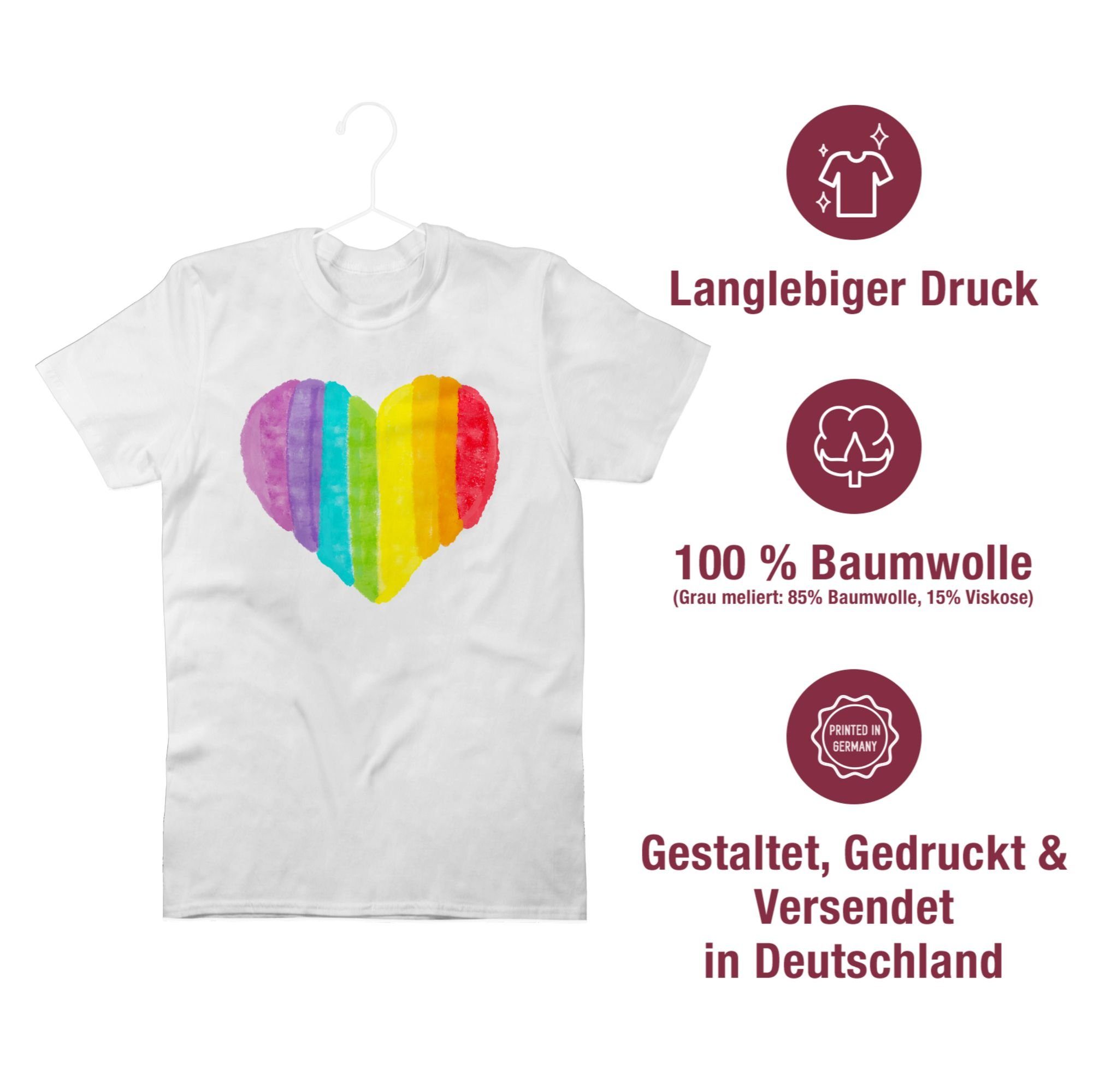 Kleidung LGBT 02 Weiß Herz Regenbogen Shirtracer T-Shirt