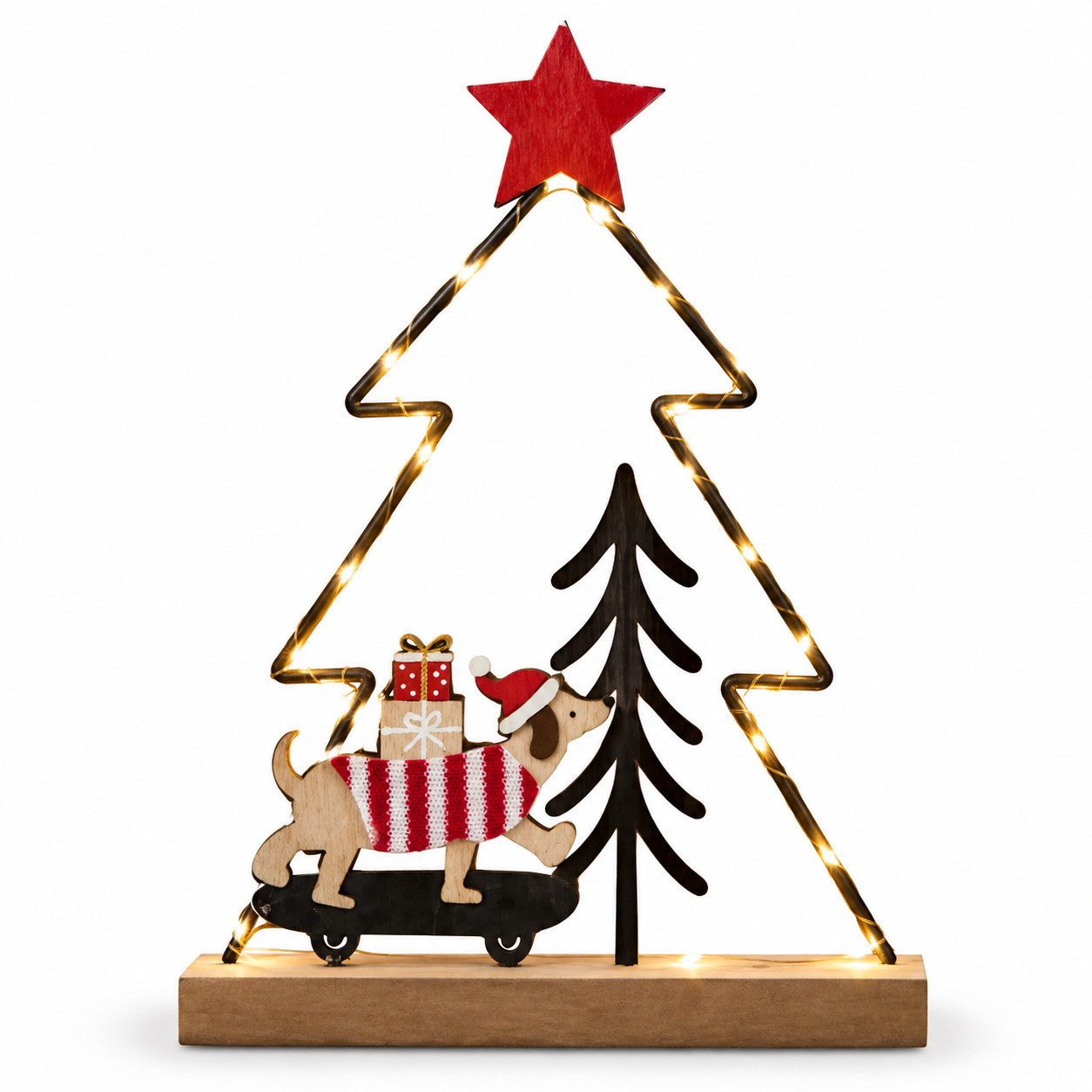 Home-trends24.de LED Dekofigur LED Tanne Hund Weihnachtsdeko Weihnachtsbeleuchtung Tisch Deko 29 cm