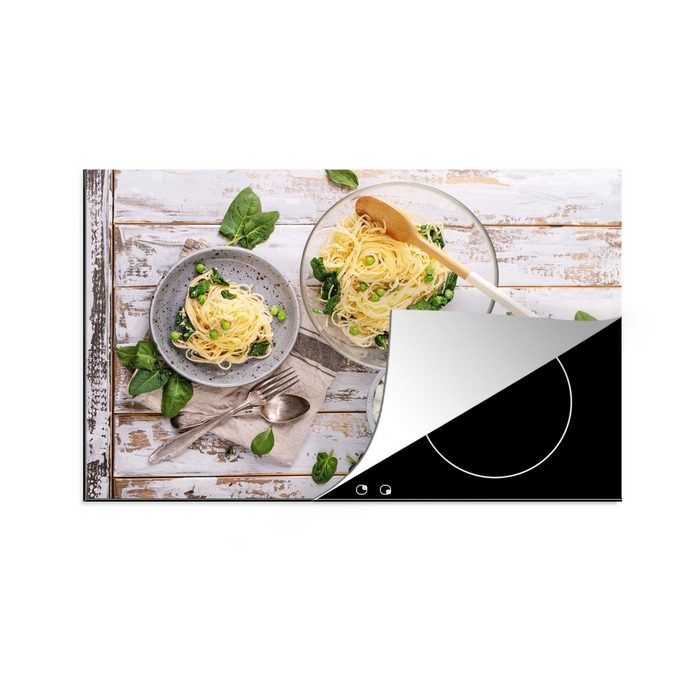 MuchoWow Herdblende-/Abdeckplatte Nudeln - Basilikum - Kochen Vinyl (1 tlg) Ceranfeldabdeckung Arbeitsplatte für küche
