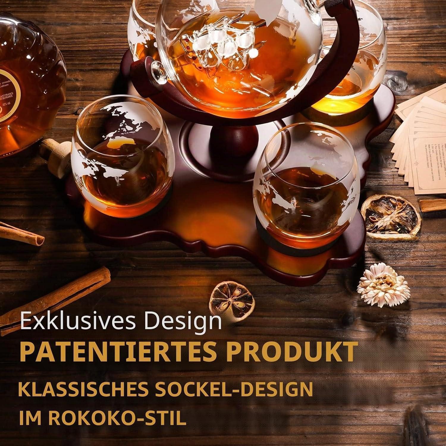 LuxusKollektion Dekanter Whiskey Karaffe Set Globus 850ML mit 4 Gläsern – Bild 5 von 5