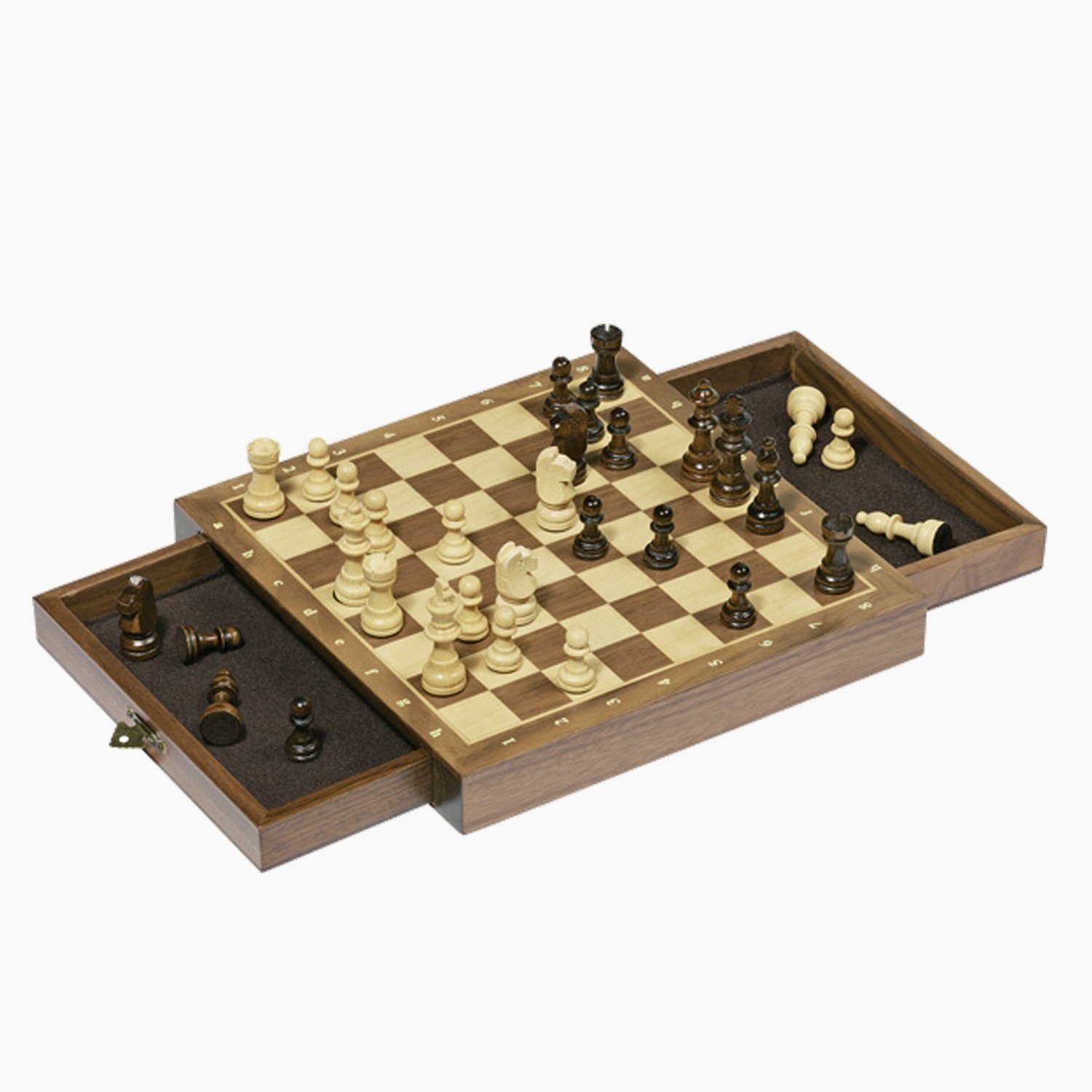 goki Spielesammlung Magnetisches Шахматыspiel mit Schubladen, strategiespiel,geselschaftsspiel, Figuren mit Filzfuß schonen das Spielbrett