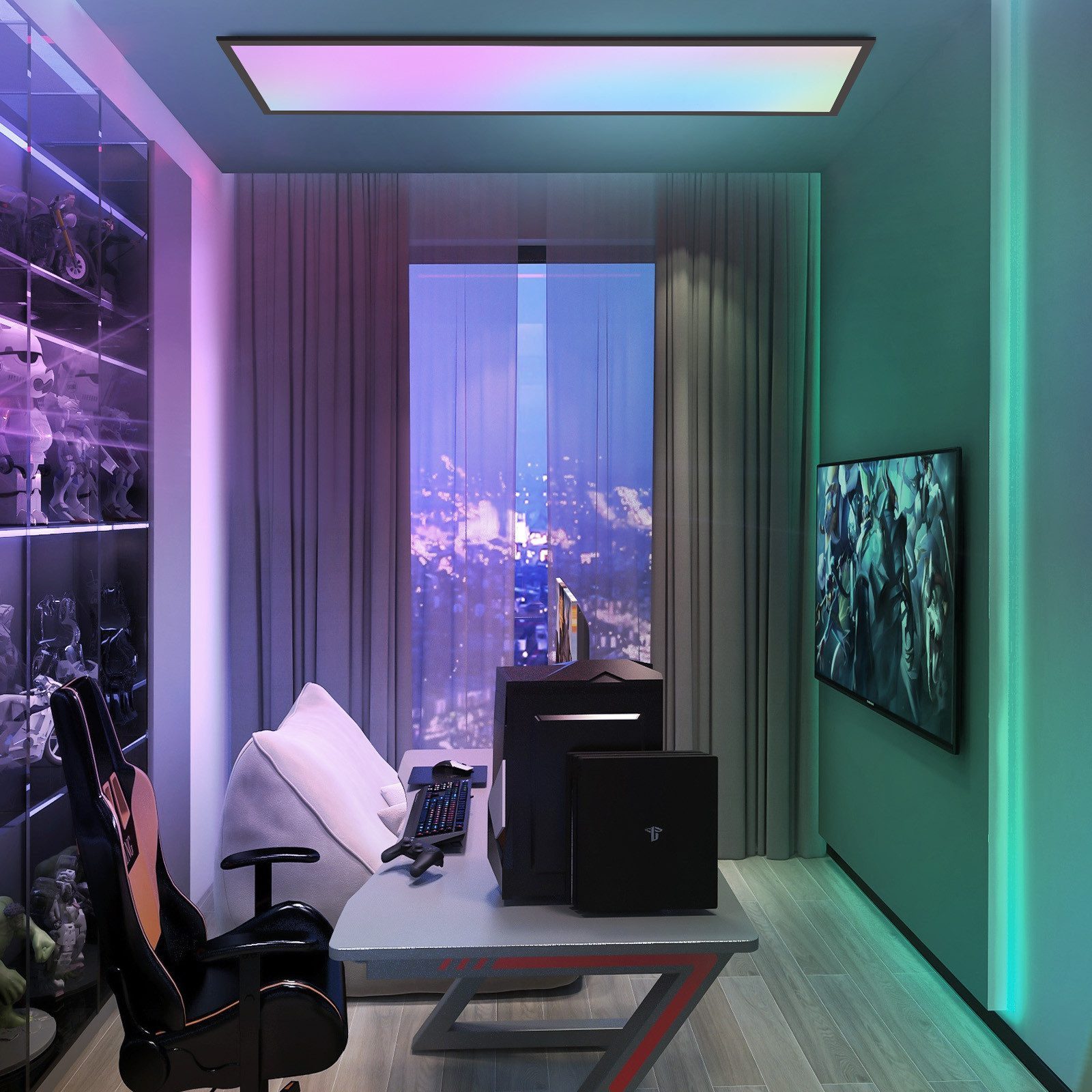 ZMH LED Deckenleuchte mit Smart RGB Hintergrundbeleuchtung Panel Flach Quadratisch/Rund, Dimmbar, LED fest integriert, Tageslichtweiß