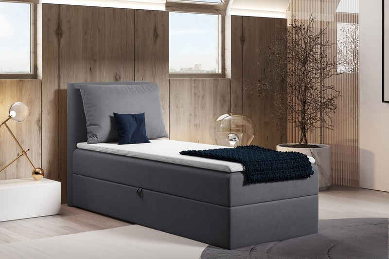 Sofnet Boxspringbett Egro Mini (mit Bettkasten, Bonell-Matratze und Topper), Einzelbett, Polsterbett mit Kopfteil und Kissen, Kinderbett