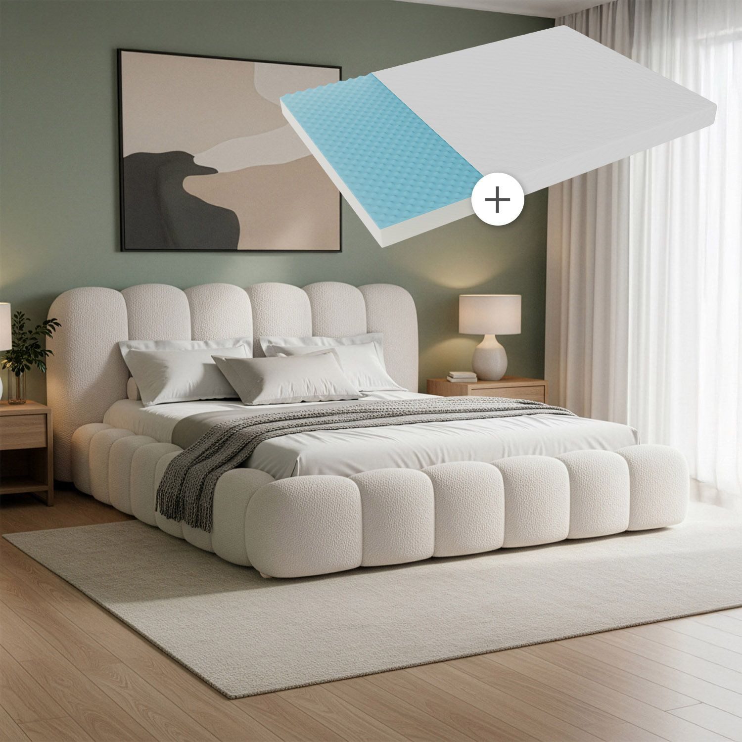 Juskys Polsterbett Catania, Mit Matratze, gepolstertes Kopfteil, Bubble Des günstig online kaufen