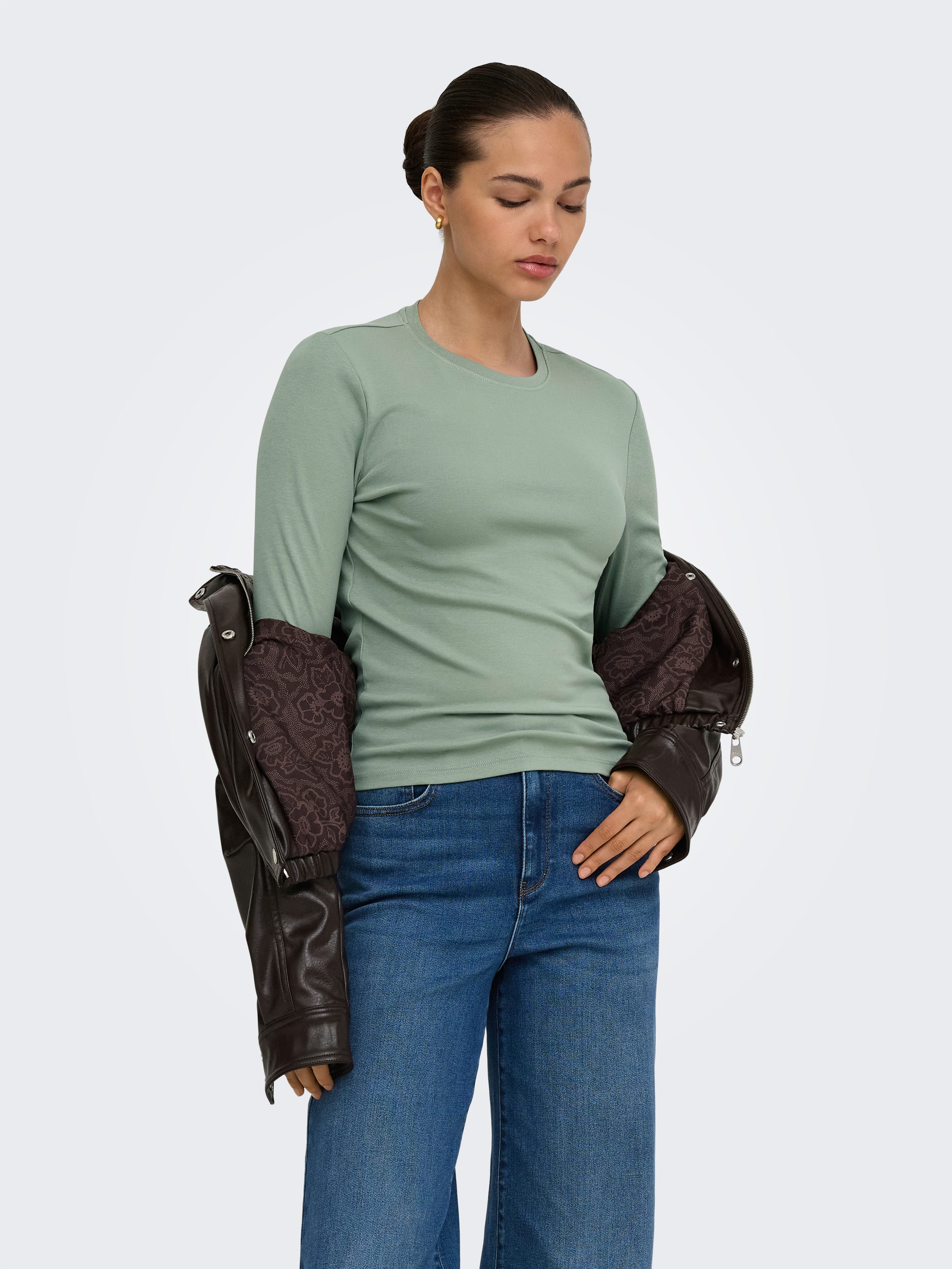 ONLY Langarmshirt ONLRILEY O-NECK L/S TOP JRS Baumwollmischung