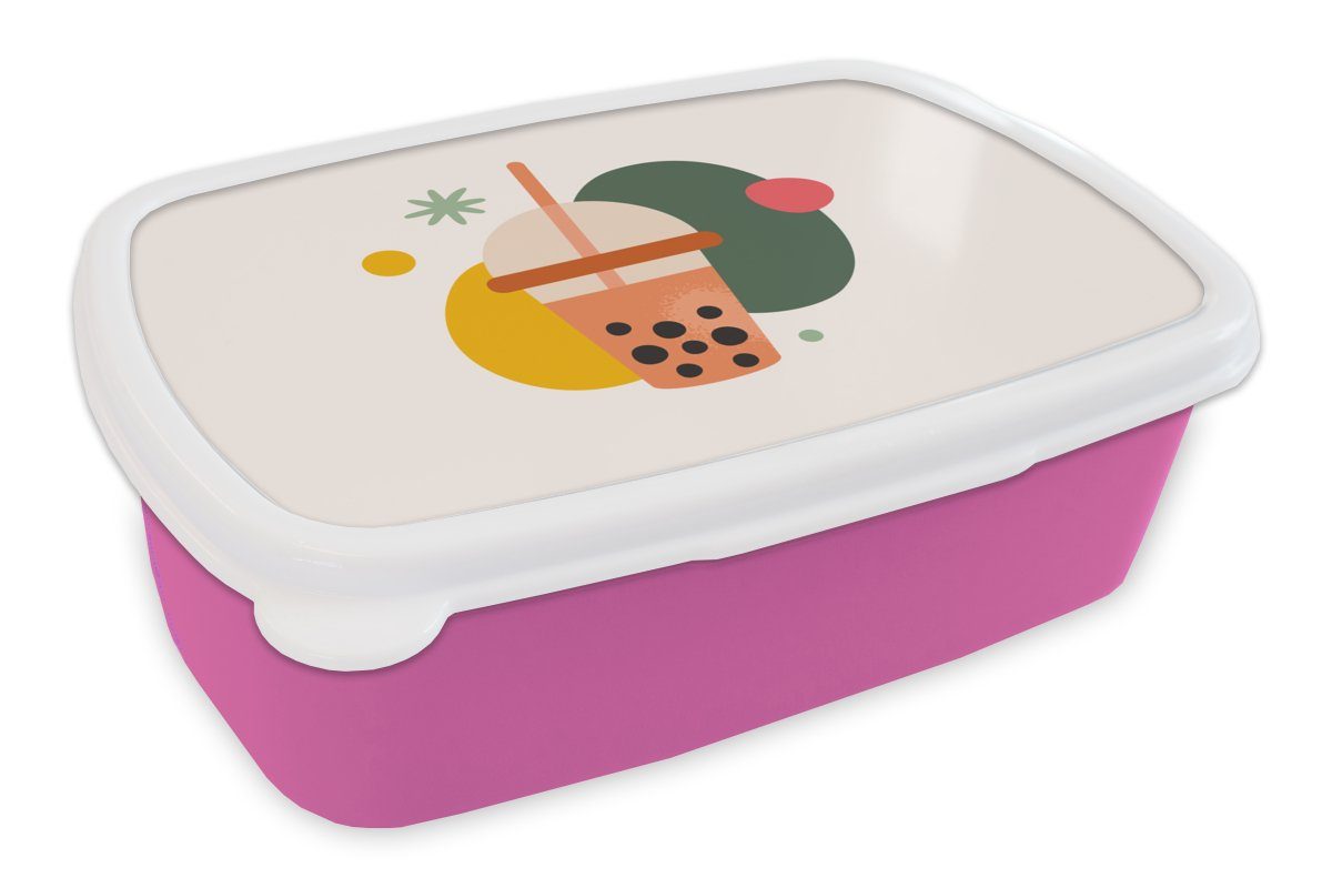 MuchoWow Lunchbox Sommer - Minimalismus - Formulare, Kunststoff, (2-tlg), Brotbox für Erwachsene, Brotdose Kinder, Snackbox, Mädchen, Kunststoff rosa