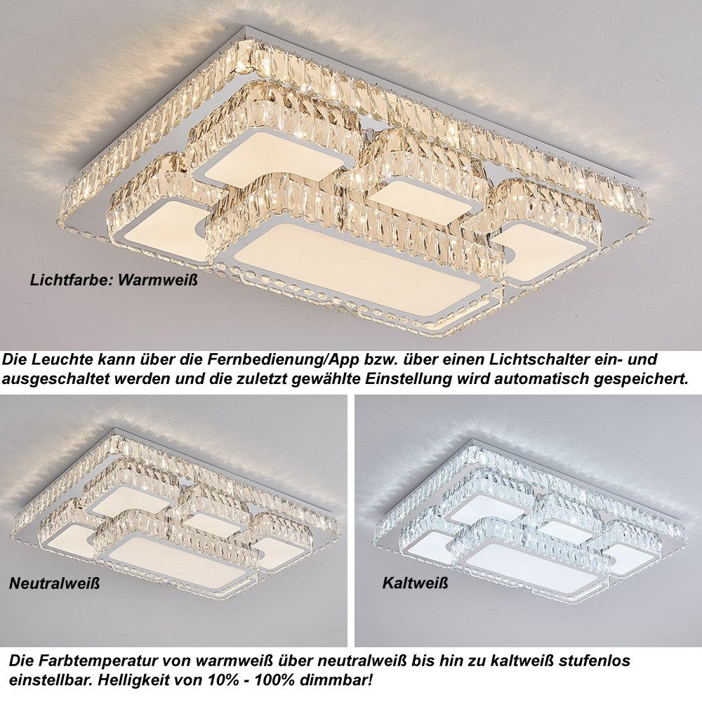 Eurohandisplay LED Deckenleuchte LED Deckenleuchte Kristall Lichtfarbe einstellbar mit Fernbedienung, LED fest integriert, Tageslichtweiß, Lichtfarbe und Helligkeit mit Fernbedienung oder App einstellbar
