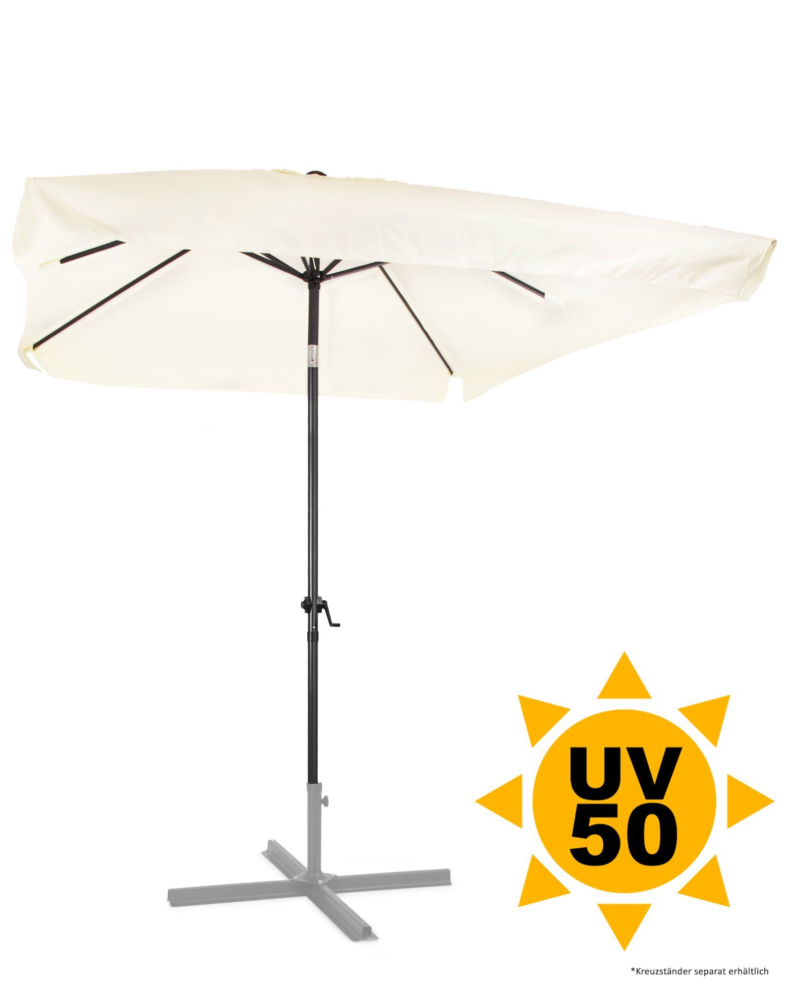 ONDIS24 Marktschirm Sonnenschirm 3x2 Meter rechteckig mit Volant, Knick-Gelenk, Kurbel, Gestell aus Stahl, UV 50, mit Air-Vent