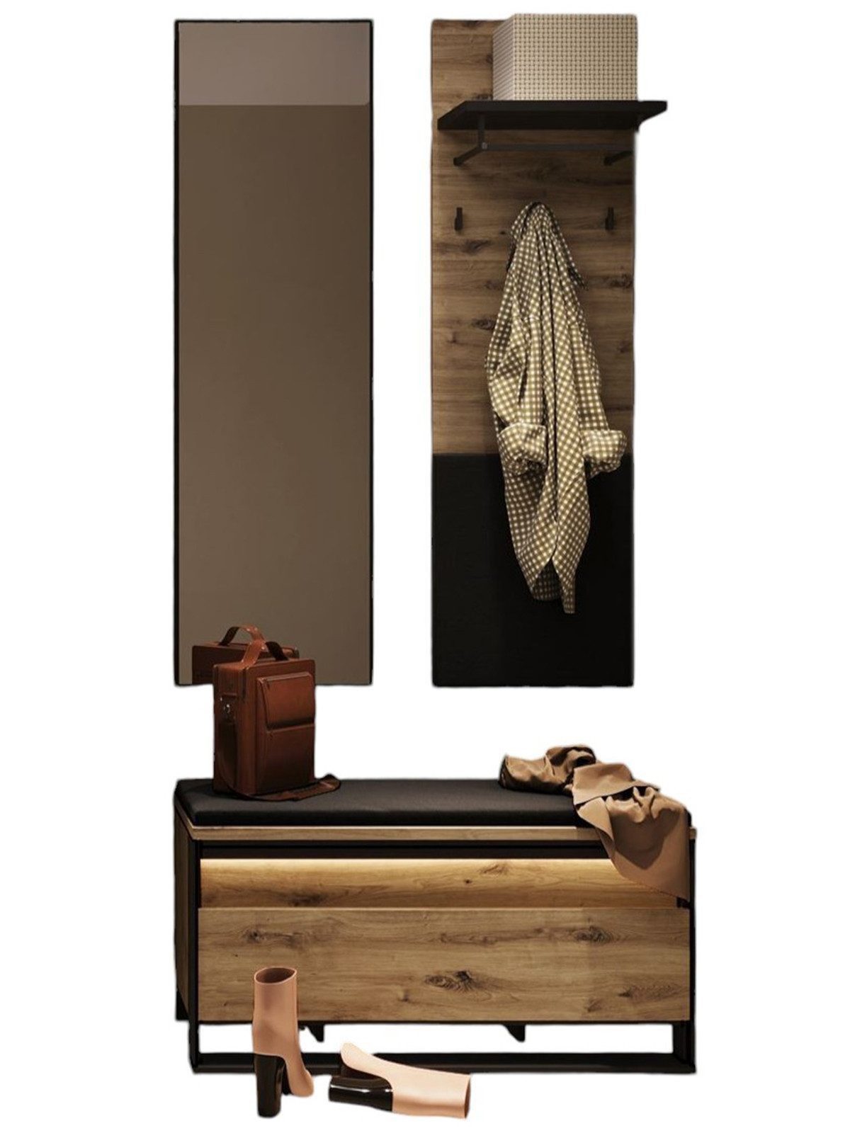 Compleo Garderoben-Set LIMA (Kleiderbügel, Spiegel, Schuhschrank) günstig online kaufen