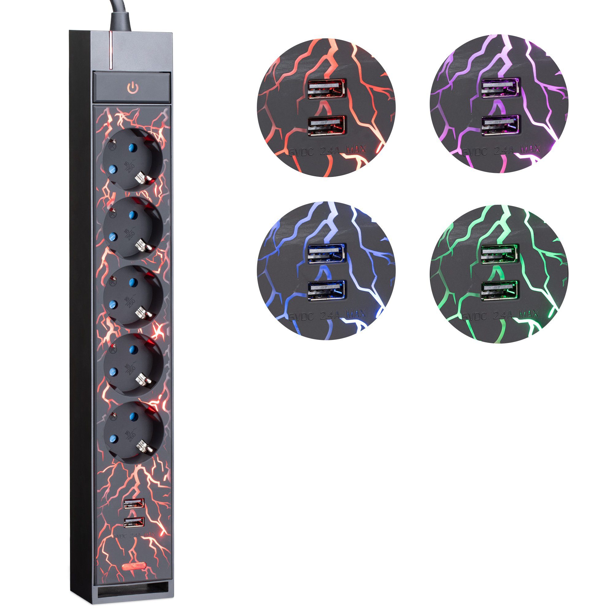 - Steckdosenleiste mit m) Steckerleiste USB Navaris (Kabellänge 2x Gaming Beleuchtung 5-fach - 35,80 Schalter LED