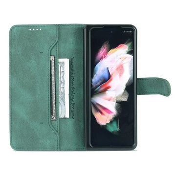 Wigento Handyhülle Für Samsung Galaxy Z Fold4 5G Design Kunst Leder Handy Tasche Hülle Etuis Grün
