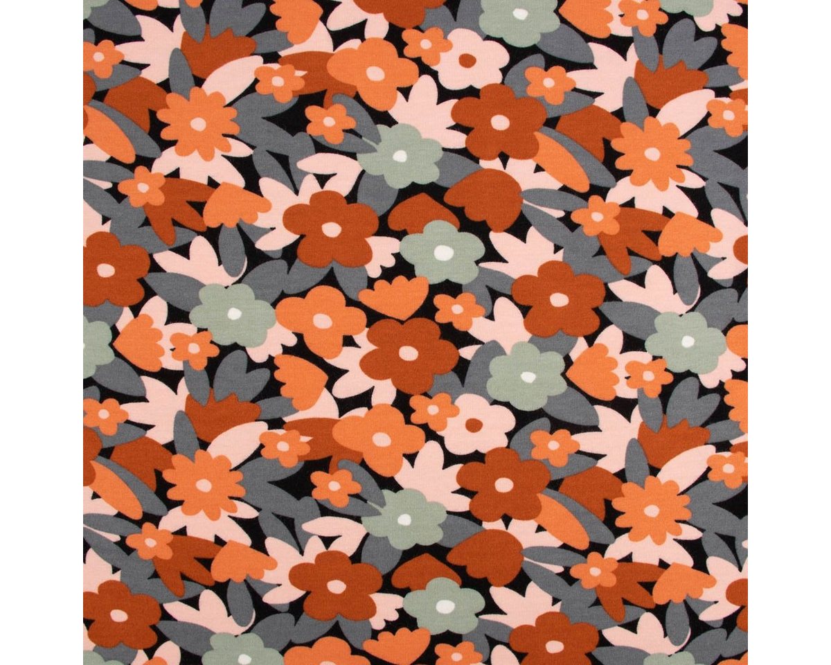 Thumbnail - SCHÖNER LEBEN. Stoff Sweatstoff Soft Sweat dünn Pastell Blumen schwarz rosa mint grau rost, allergikergeeignet