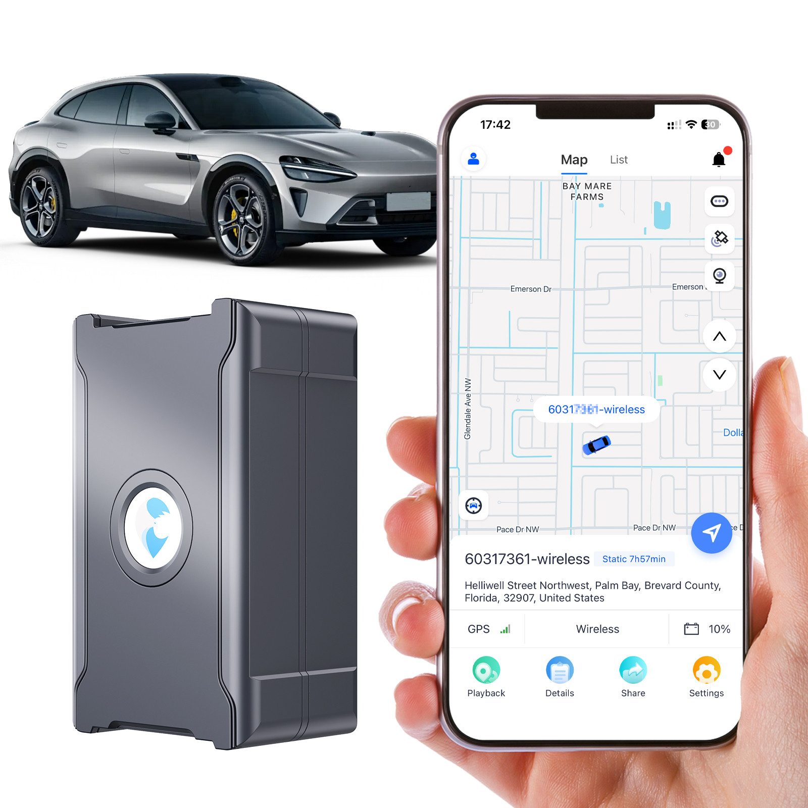 Blossom GPS Tracker Auto mit App Kabelloser Fahrzeugtracker Echtzeit Ortung GPS-Tracker (IoT SIM, Geo-Fence Alarm und bis zu 15 Tagen Akkulaufzeit für Autos)