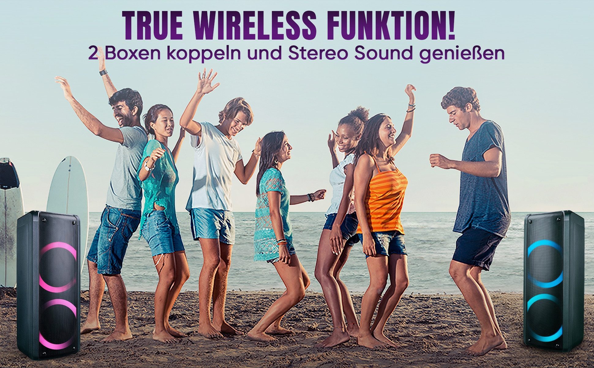 Reflexion PS09BT mit rotierenden Lichteffekten Party-Lautsprecher Stereo (Bluetooth, 500 W, Bluetooth, Radio, Karaoke, Disco-Licht Effekte, Micro-SD Slot)