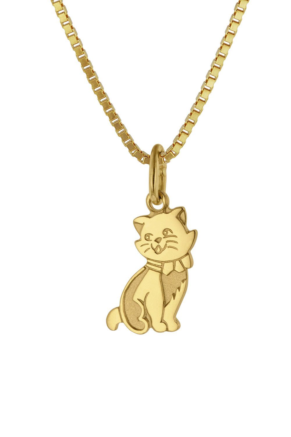 trendor Kette mit Anhänger Anhänger Katze Gold 333 (8 Karat) + goldplattierte Silberkette