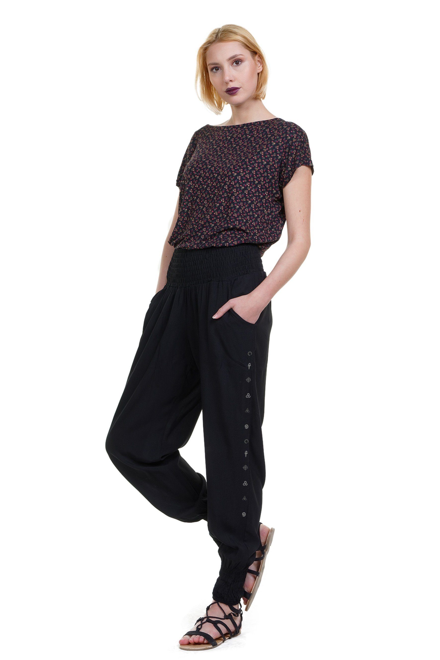 3Elfen Haremshose leichte Sommerhose Haremshose aus Blusenstoff schwarz günstig online kaufen