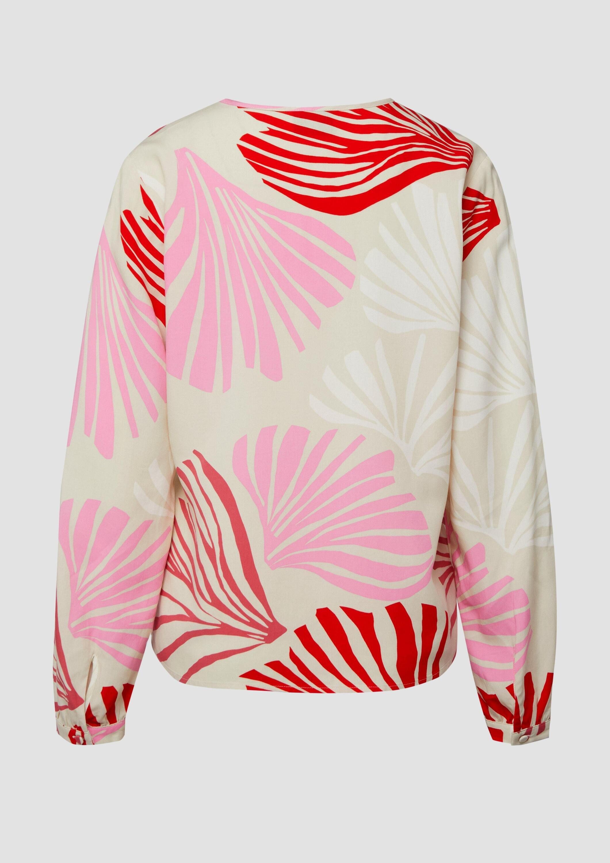 s.Oliver Langarmbluse Bluse Bluse mit All-over-Print und Smok-Details günstig online kaufen