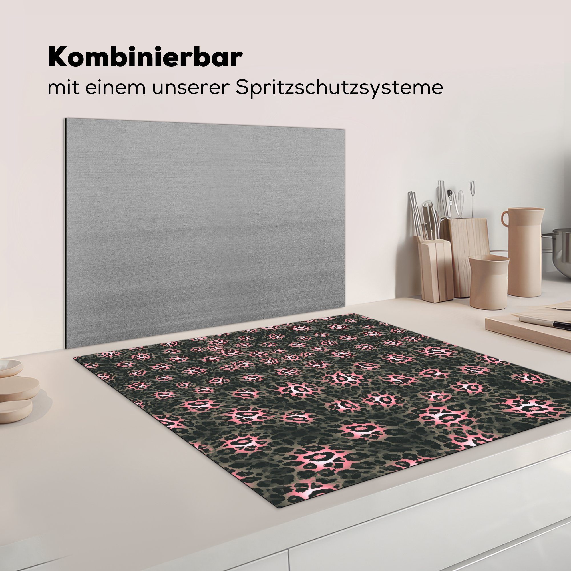 (1 für Muster - Arbeitsplatte tlg), Tier, cm, küche Herdblende-/Abdeckplatte MuchoWow Vinyl, Ceranfeldabdeckung, 78x78 - Leopard