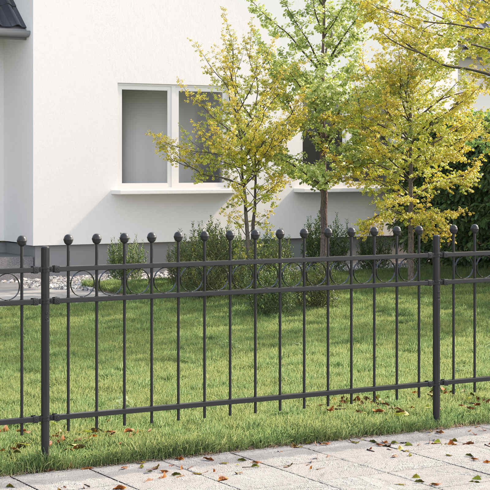 furnicato Zaun Moderner schwarzer Ringzaun aus pulverbeschichtetem Stahl 200 x 130 cm, (1-St), Witterungsbeständige Gartenumzäunung mit flexiblem Paneelsystem