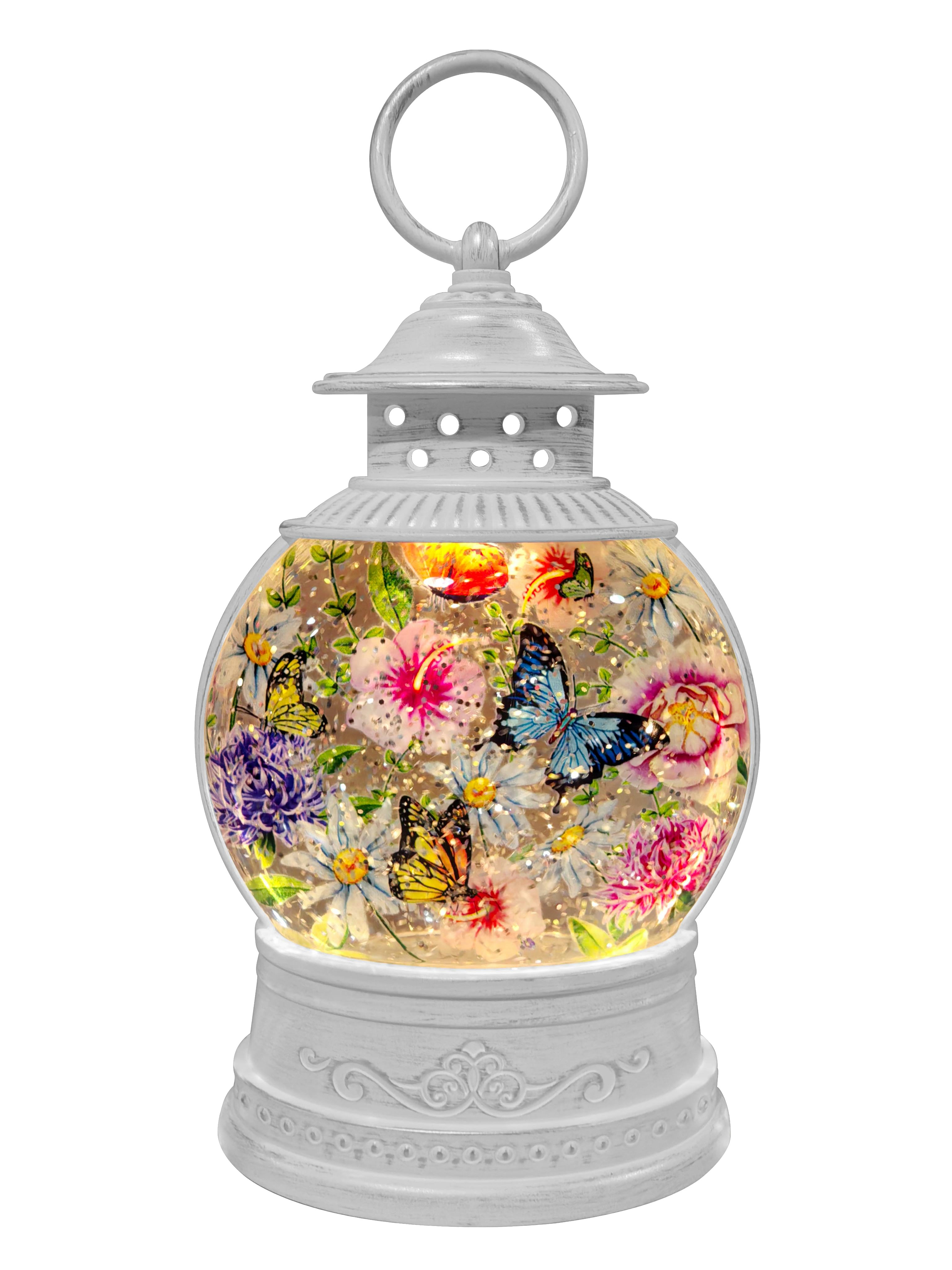 Musicboxworld Spieluhr Glitzerlaterne Schmetterlinge und Blumen