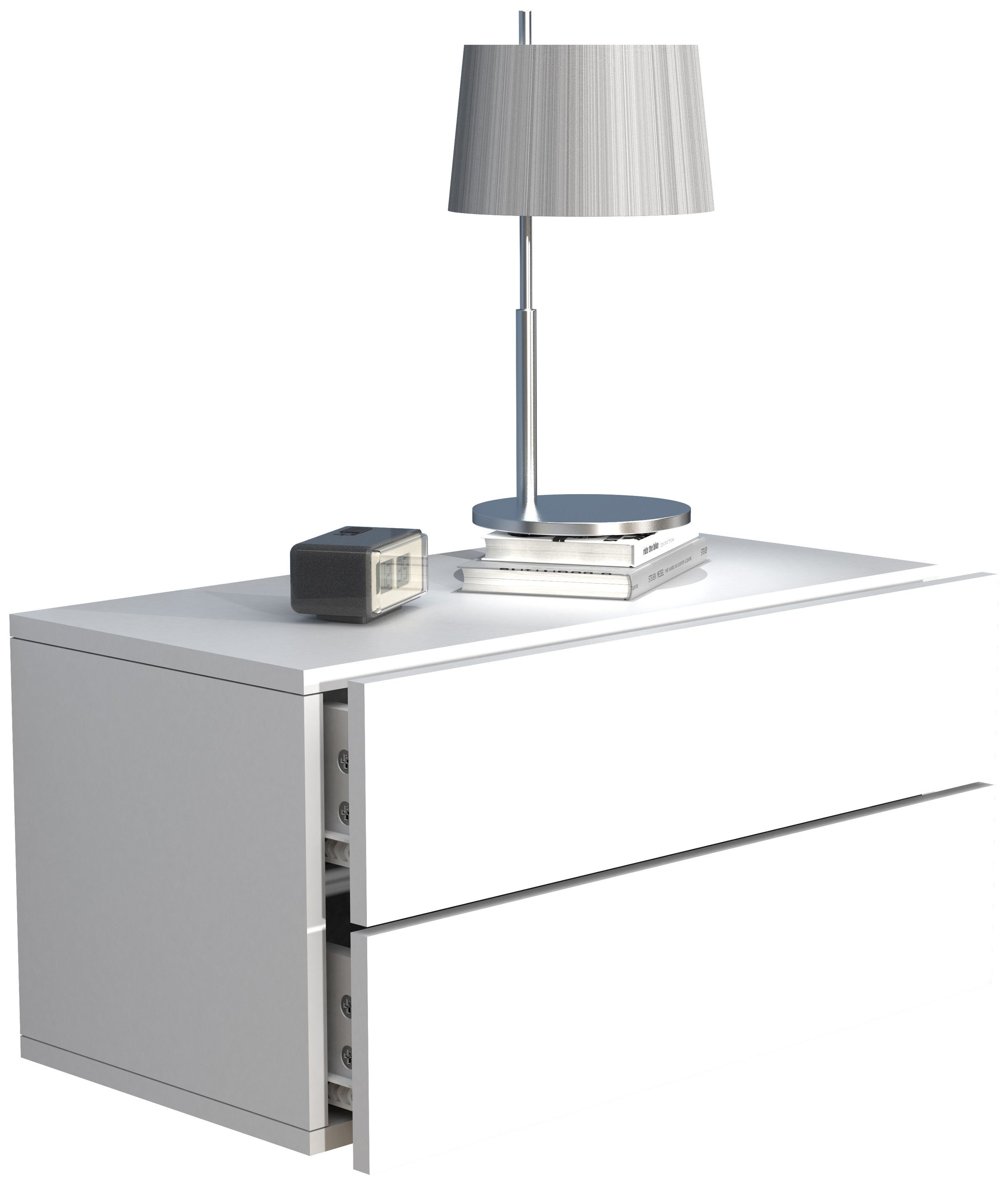 VCM Nachttisch Usal L mit 2 Schubladen B. 60 x T. 32 x H. 30 cm, Nachtkonsole, Stauraum im Schlafzimmer, Wandschublade
