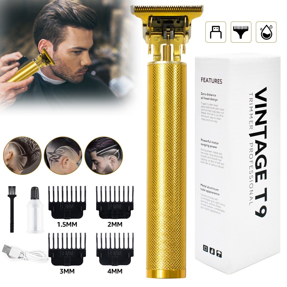 7Magic Haar- und T1-Gold USB-Laden Schnurlose Barttrimmer, Bartschneider
