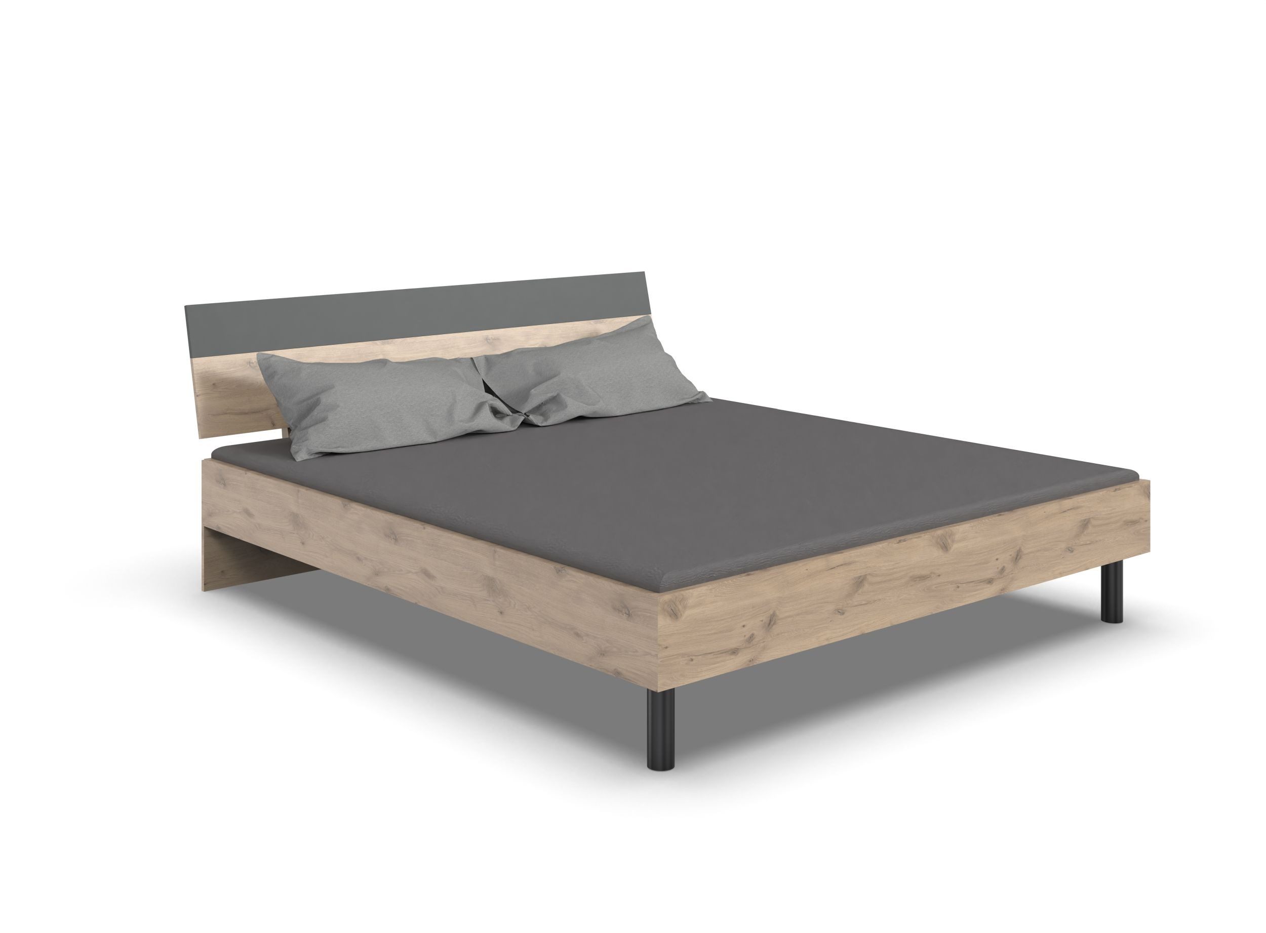 freiraum Bett Budapest, Liegefl. 180x200cm, Viking-oak-Dekor / Graphit - 189x81x210cm (B/H/T)
