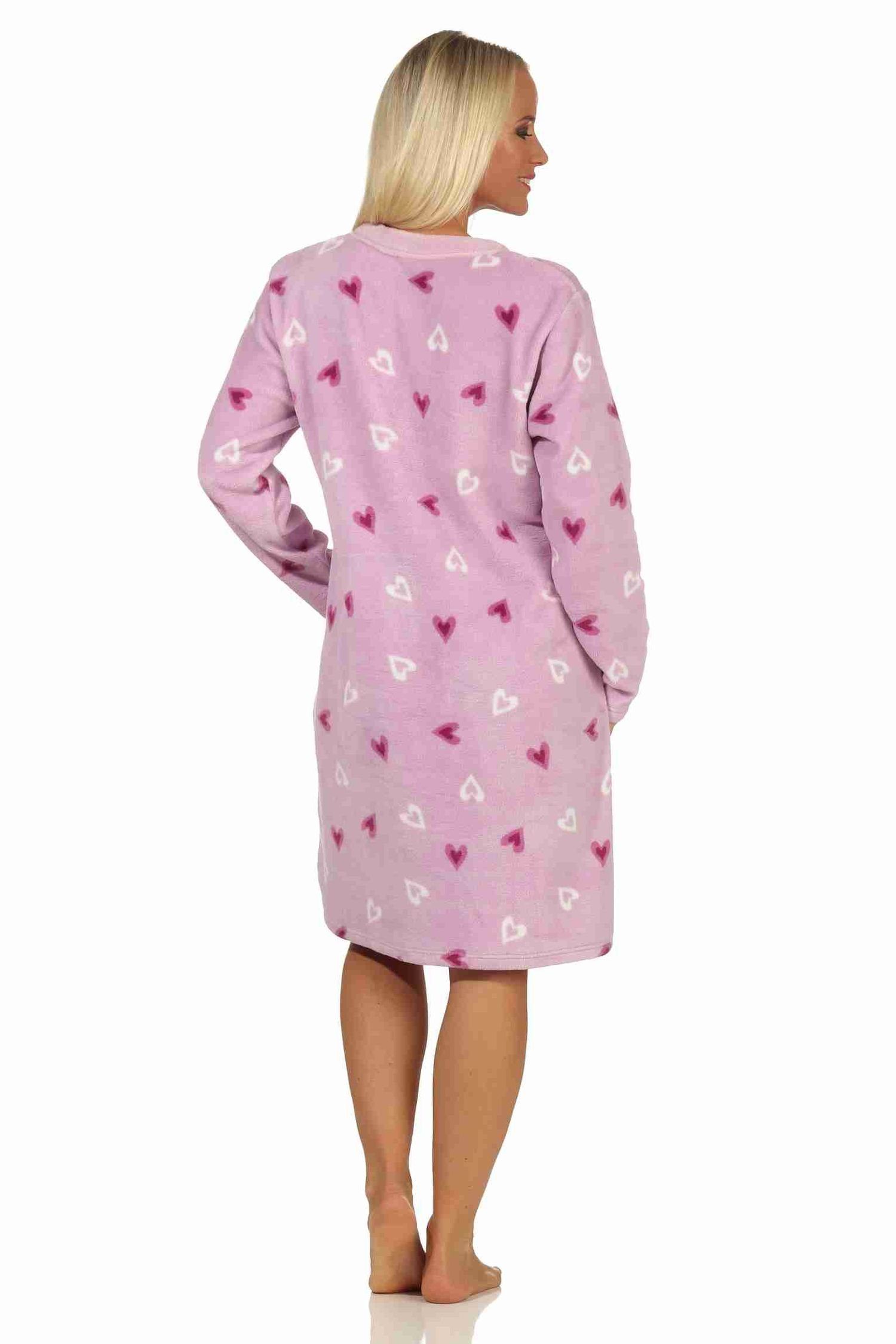 Herz-Motiv flieder Coralfleece Normann Optik softem aus Hauskleid Damen Nachthemd Nachthemd in