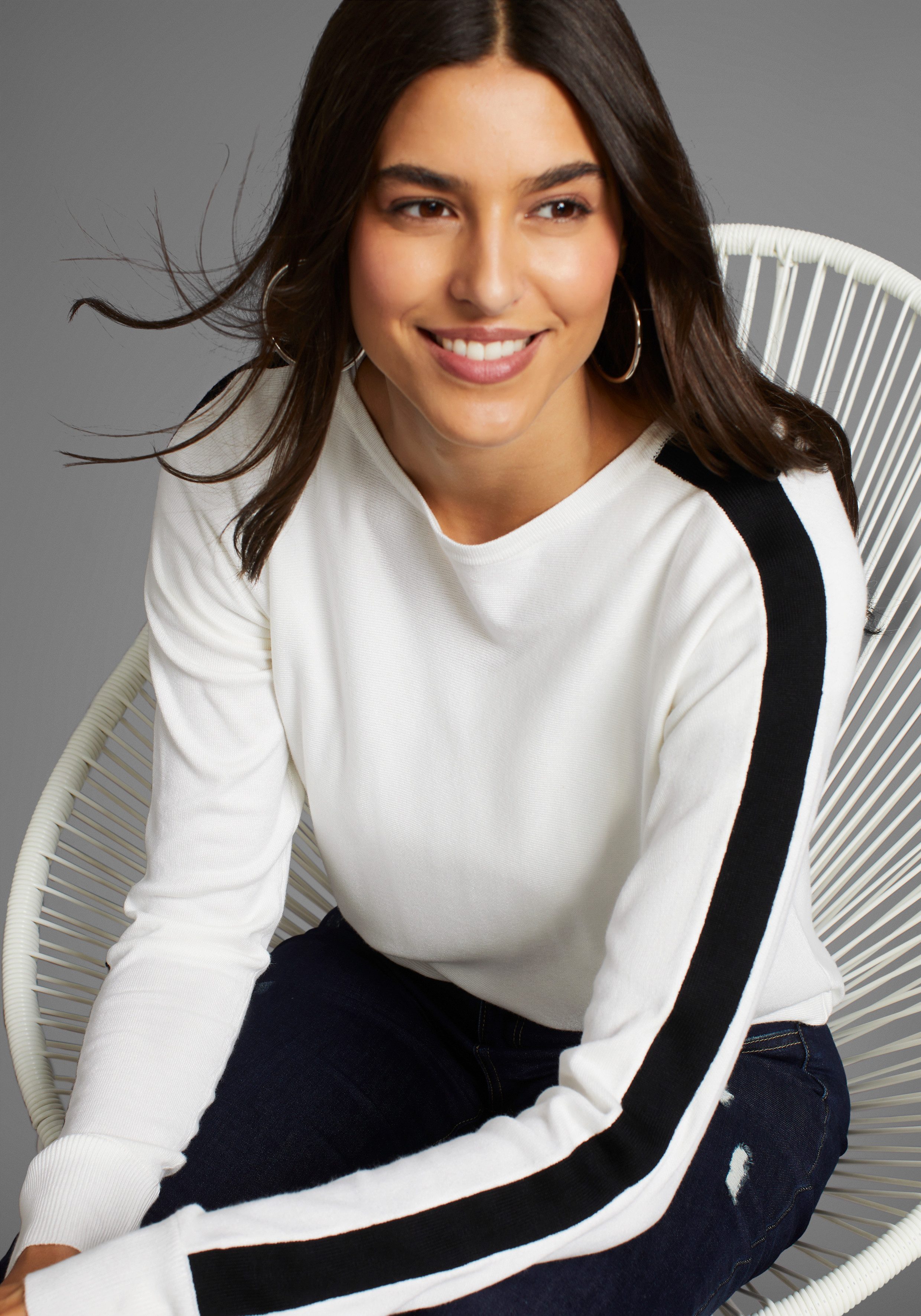 Laura Scott Longpullover mit farblich abgesetzten Kontraststreifen günstig online kaufen