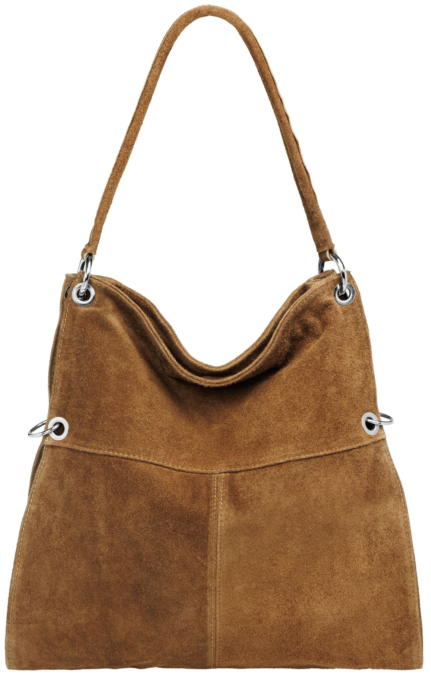 Caspar Schultertasche Große Vintage Damen Leder Handtasche - PREMIUM LINE - Modell No.805, samtig weich, angenehmer Tragekomfort - 100% Wildleder - Made in Italy