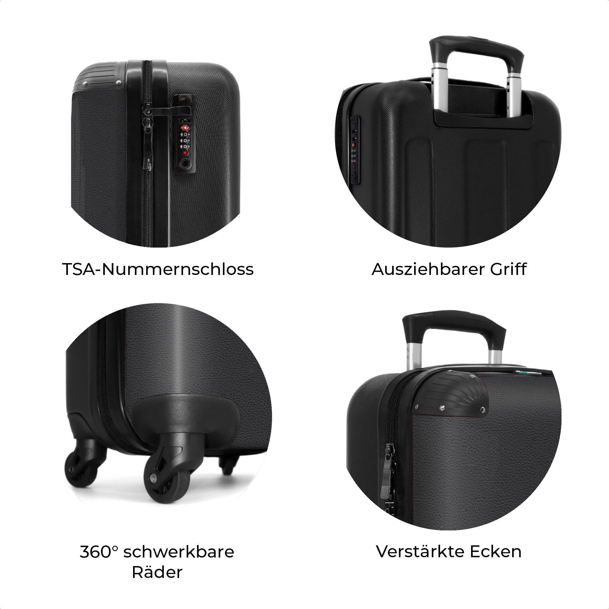 NoBoringSuitcases.com© Hartschalen-Trolley Schwarzes Ledermuster 55x35x20cm, 4 Rollen, Reisekoffer mit 4 Rollen, Carry on luggage, Männer