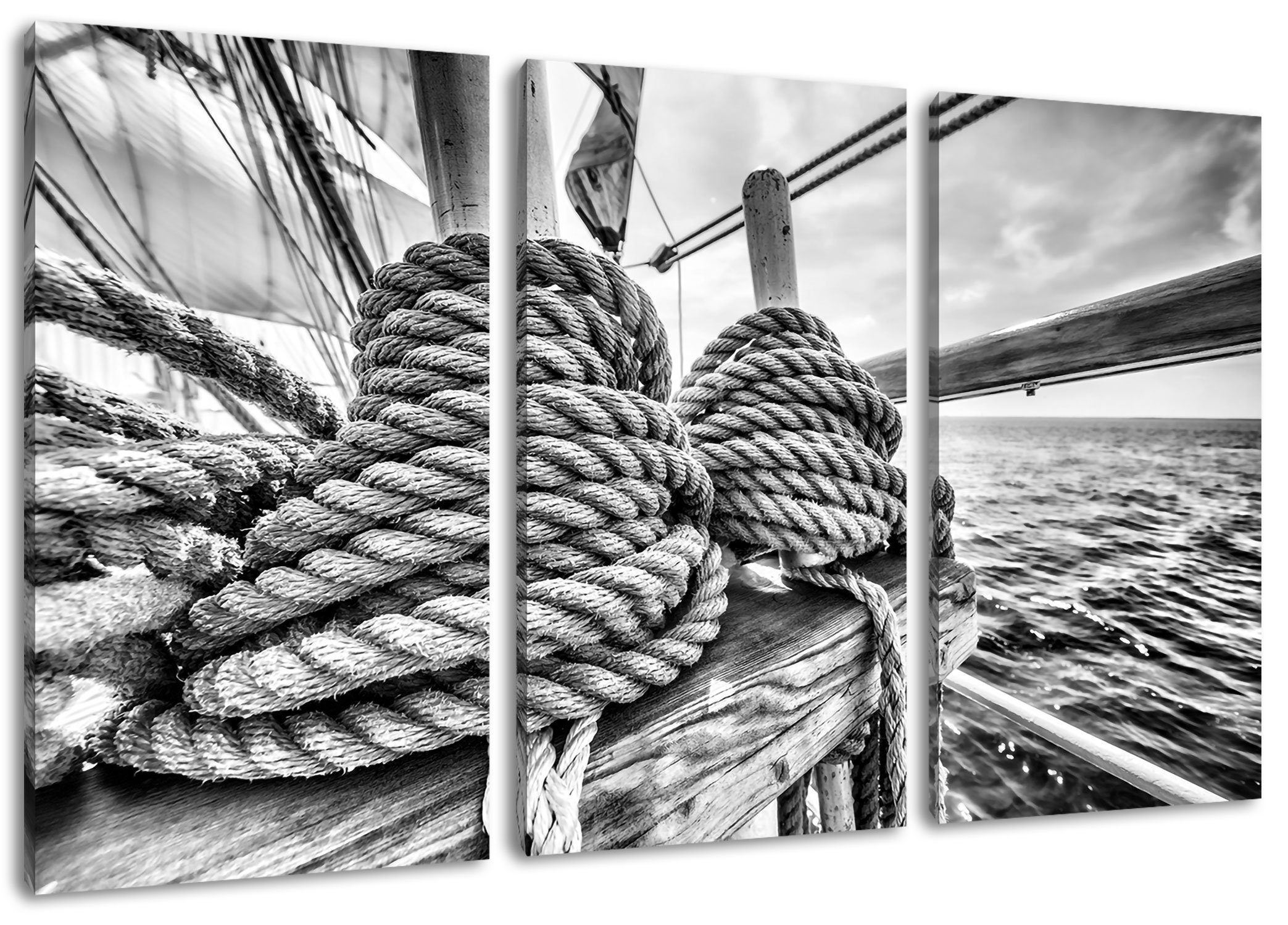 Pixxprint Leinwandbild Tau auf einem Schiff, Tau auf einem Schiff 3Teiler (120x80cm) (1 St), Leinwandbild fertig bespannt, inkl. Zackenaufhänger