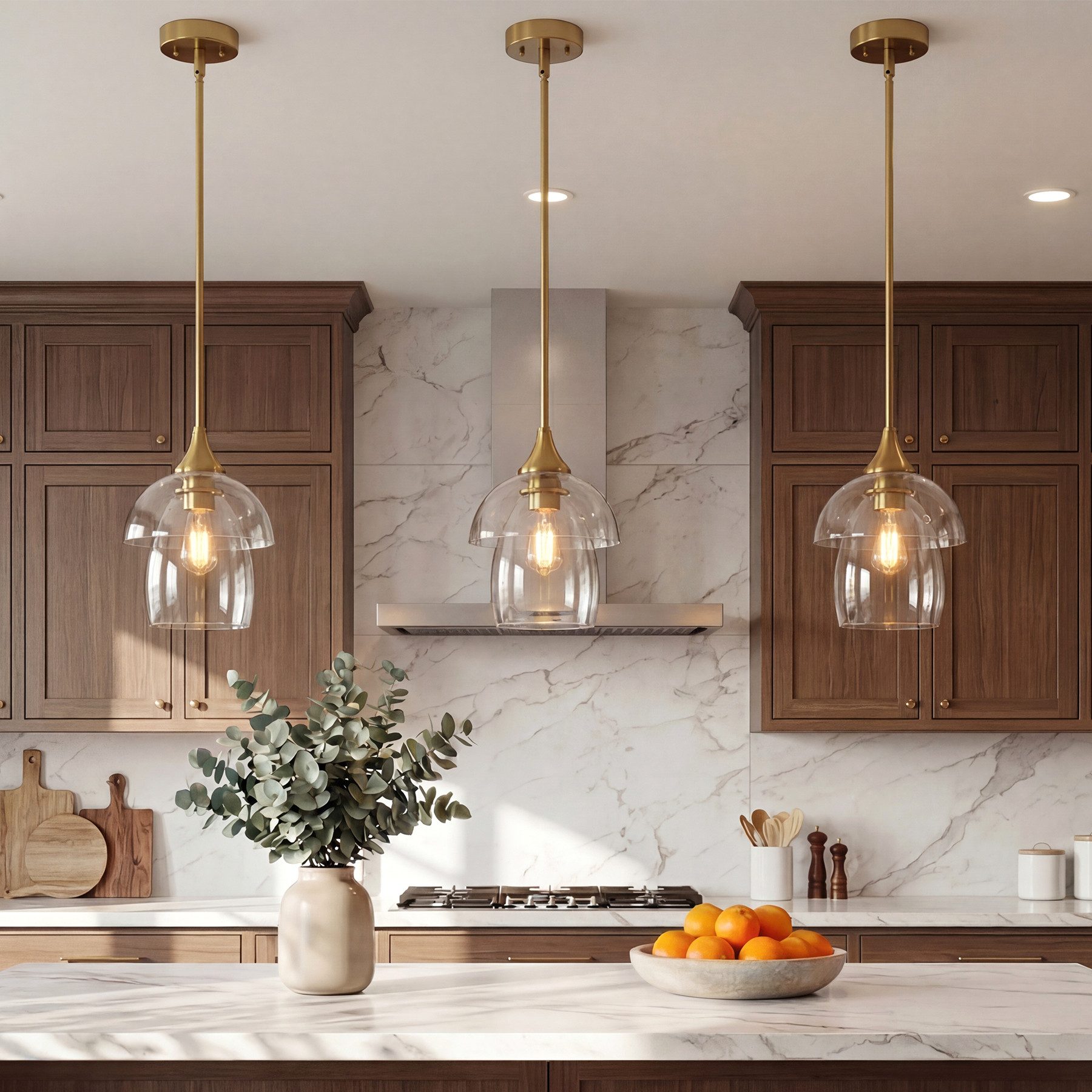 Tribesigns Pendelleuchte Gold, Moderne Hängeleuchte mit Doppeltem Glasschirm, ohne Leuchtmittel, Höhenverstellbare Hängelampe E27, Glas Pendelleuchte für Esstisch