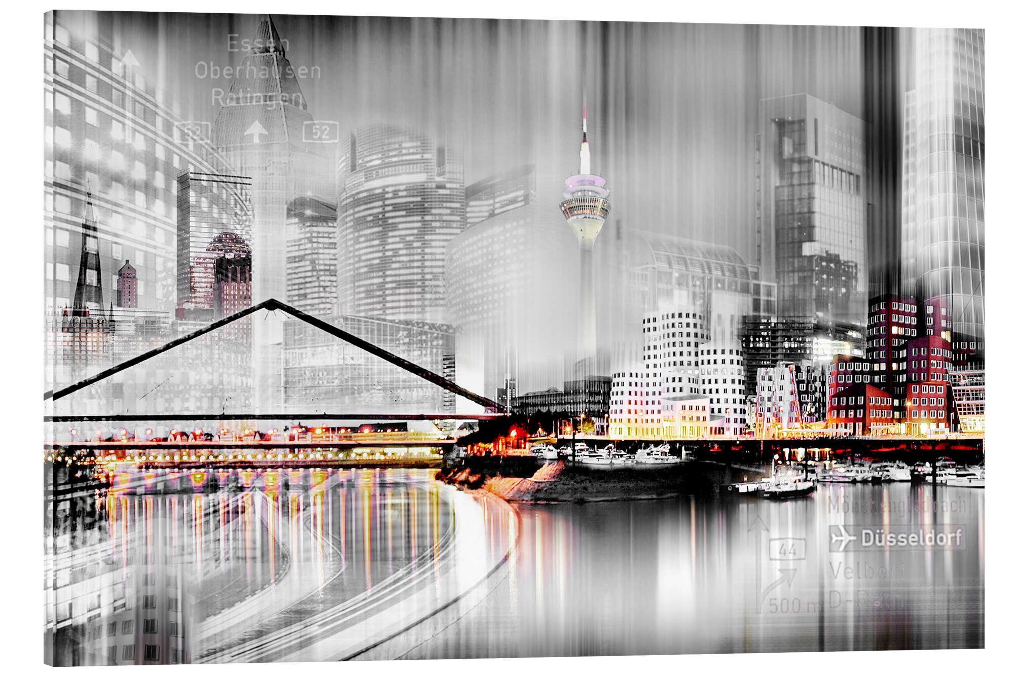 Posterlounge Acrylglasbild Städtecollagen, Düsseldorfer Skyline, abstrakt, Wohnzimmer Illustration