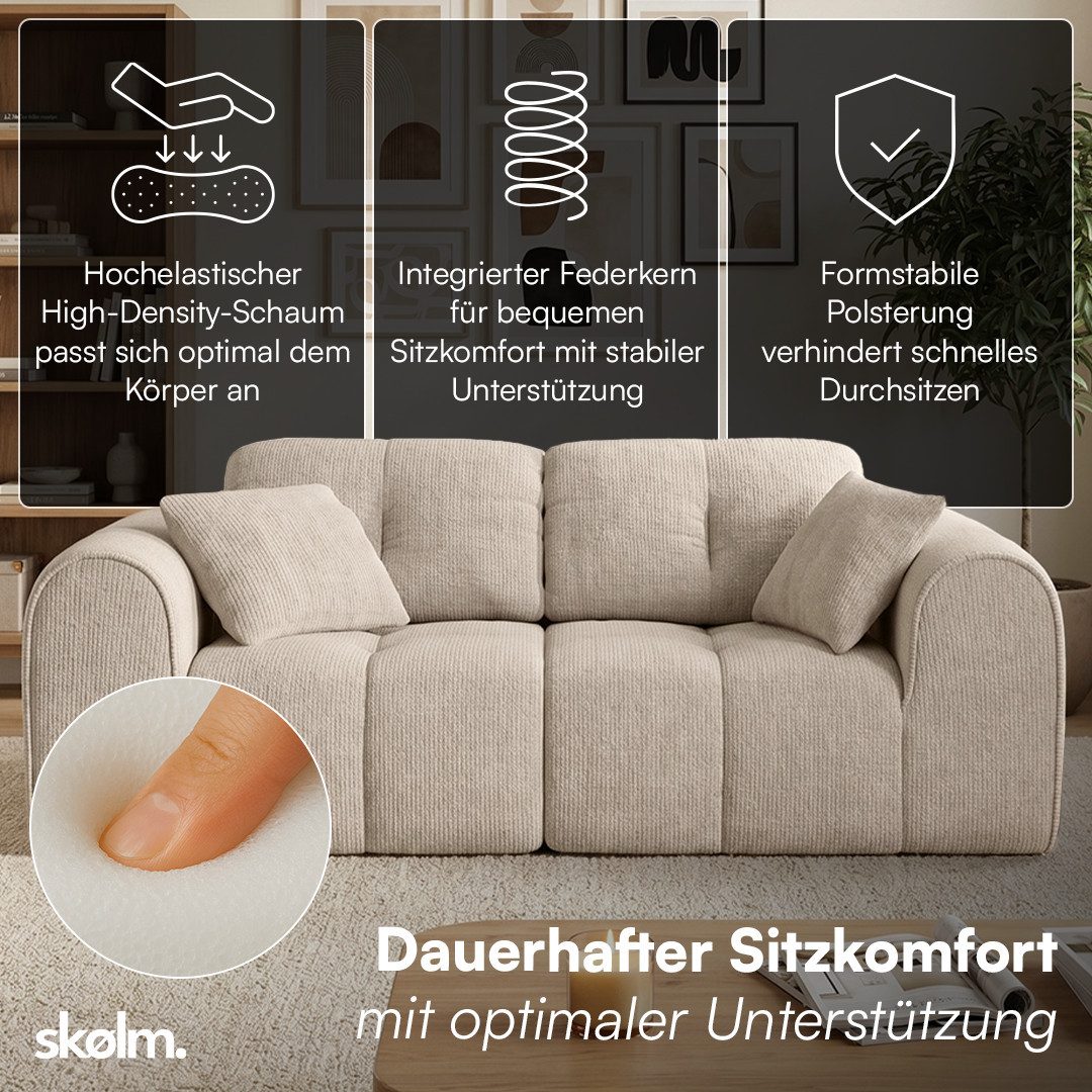 skølm Sofa Vanaheim, Vollschaumcouch vakuumiert verpackt, Couch 2 Sitzer mit 2 Kissen, beige, kein Aufbau erforderlich