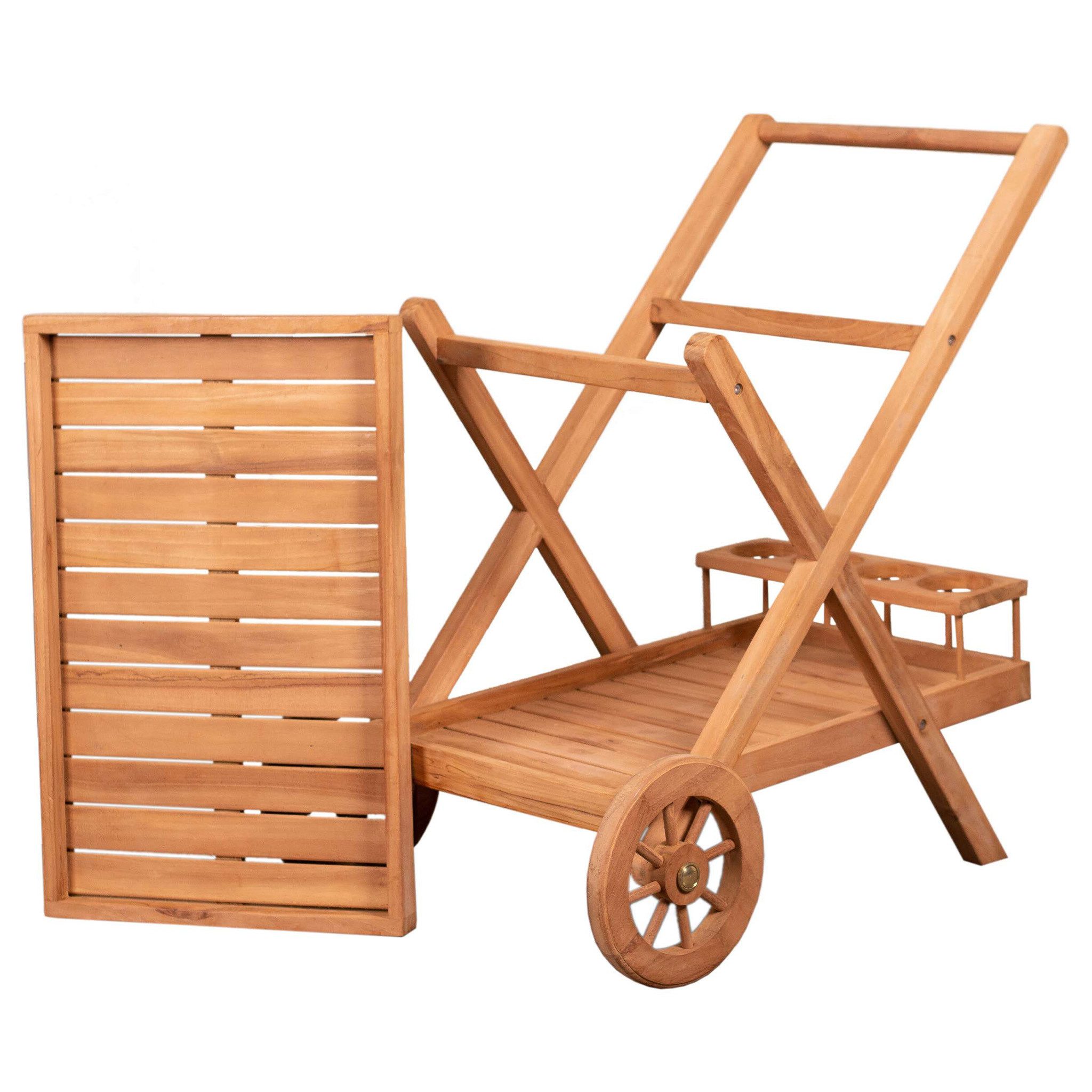 bene living Servierwagen Chester mit Rollen - Teakholz, (Servierwagen mit Flaschenhalter und Ablageflächen, Servierwagen), mit Flaschenhalter, Rollen und Ablageflächen aus Teakholz