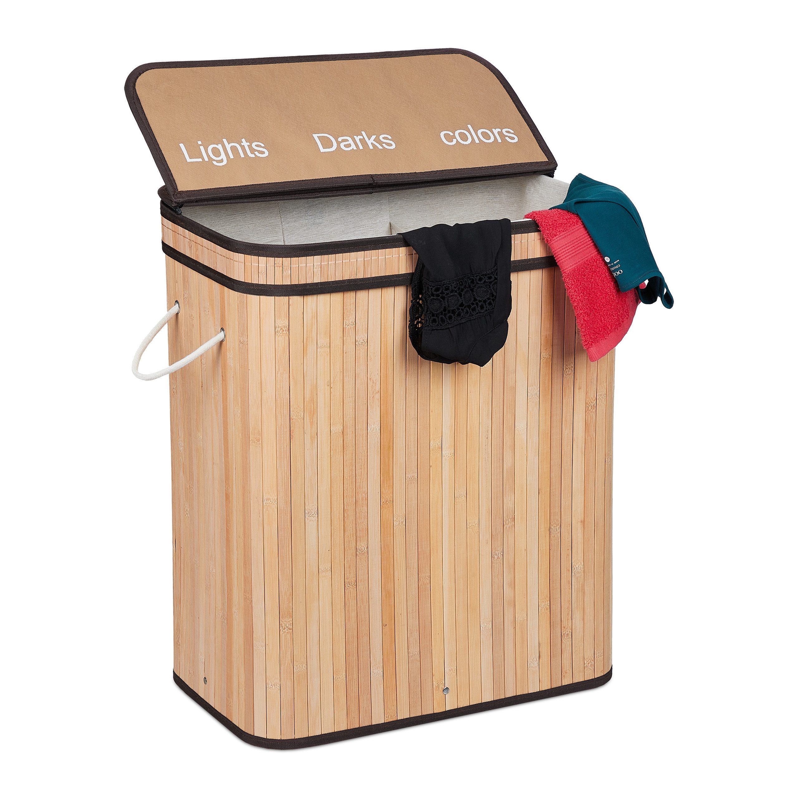 relaxdays Wäschekorb Wäschesortierer aus Bambus, Natur günstig online kaufen