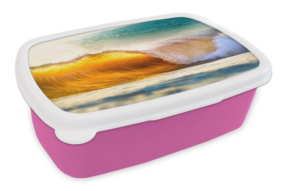 MuchoWow Lunchbox Strand - Meer - Golf, Kunststoff, (2-tlg), Brotbox für Erwachsene, Brotdose Kinder, Snackbox, Mädchen, Kunststoff rosa