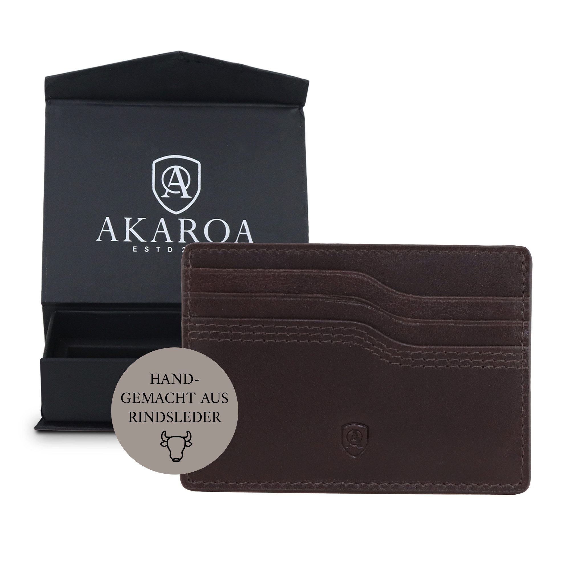 AKAROA Geldbörse Carlo, schlanker Cardholder im Querformat 7 x 10 cm, handgemacht aus Rindsleder